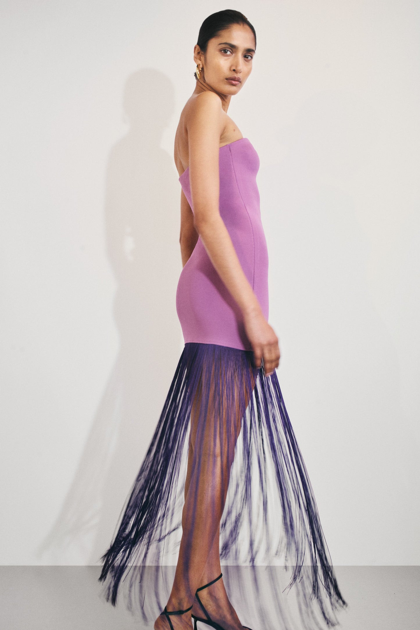 Koah Robe Maxi Tricot à Franges et Emmanchures - Violette