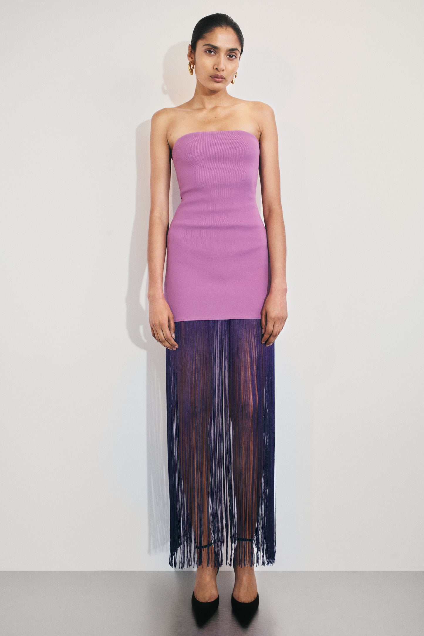 Koah Robe Maxi Tricot à Franges et Emmanchures - Violette