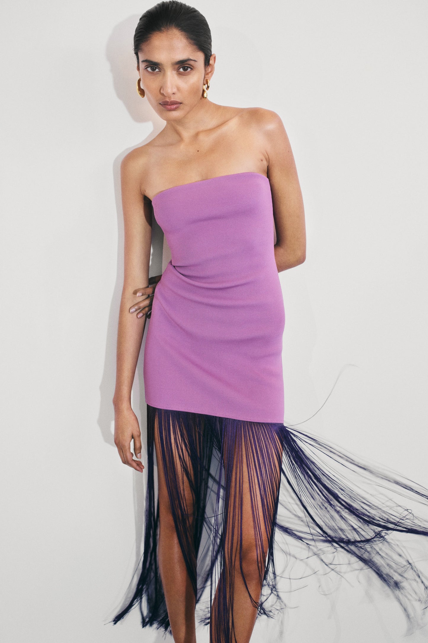 Koah Robe Maxi Tricot à Franges et Emmanchures - Violette
