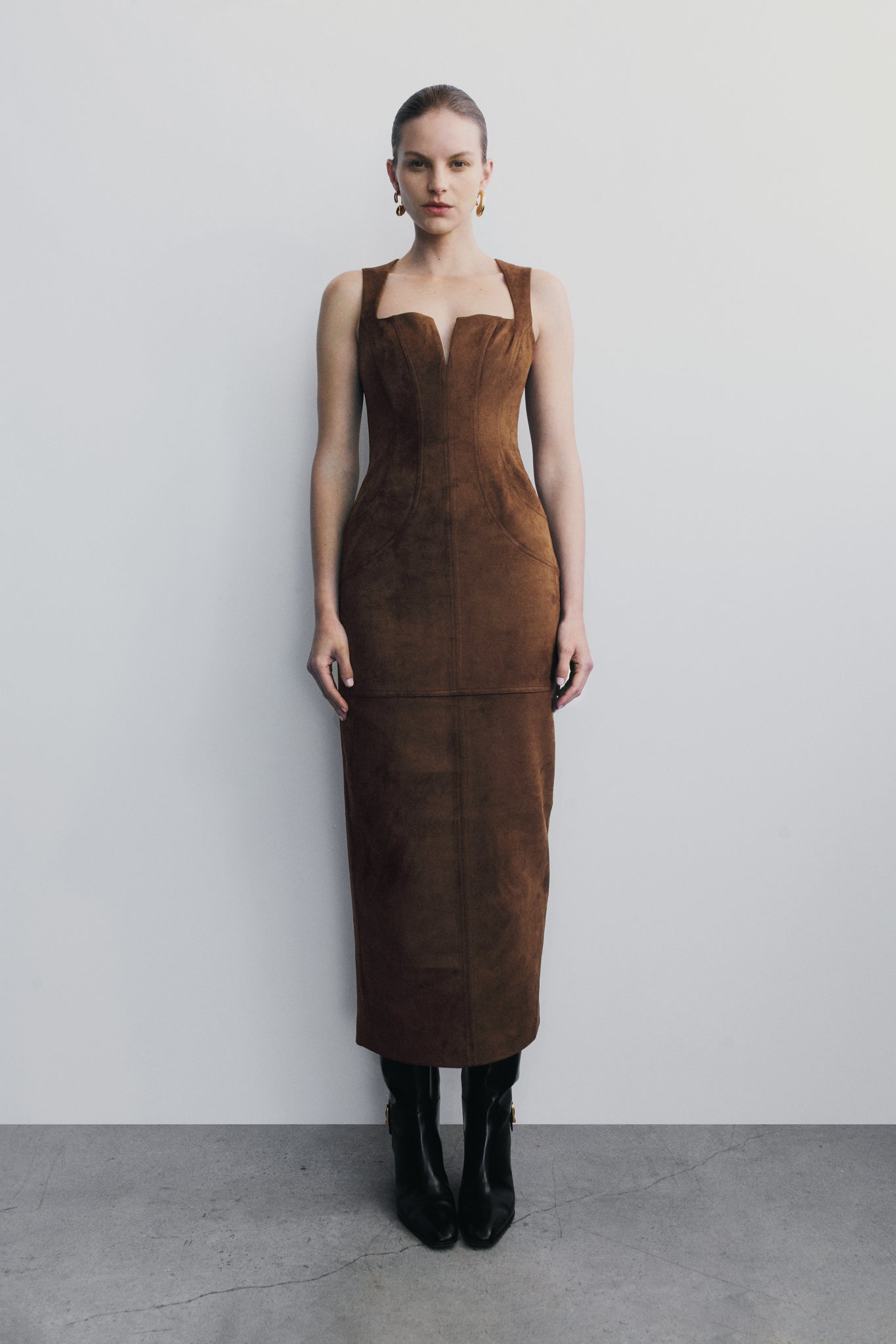 Robe Maxi en Faux Suédine Liam - Chocolat Noir