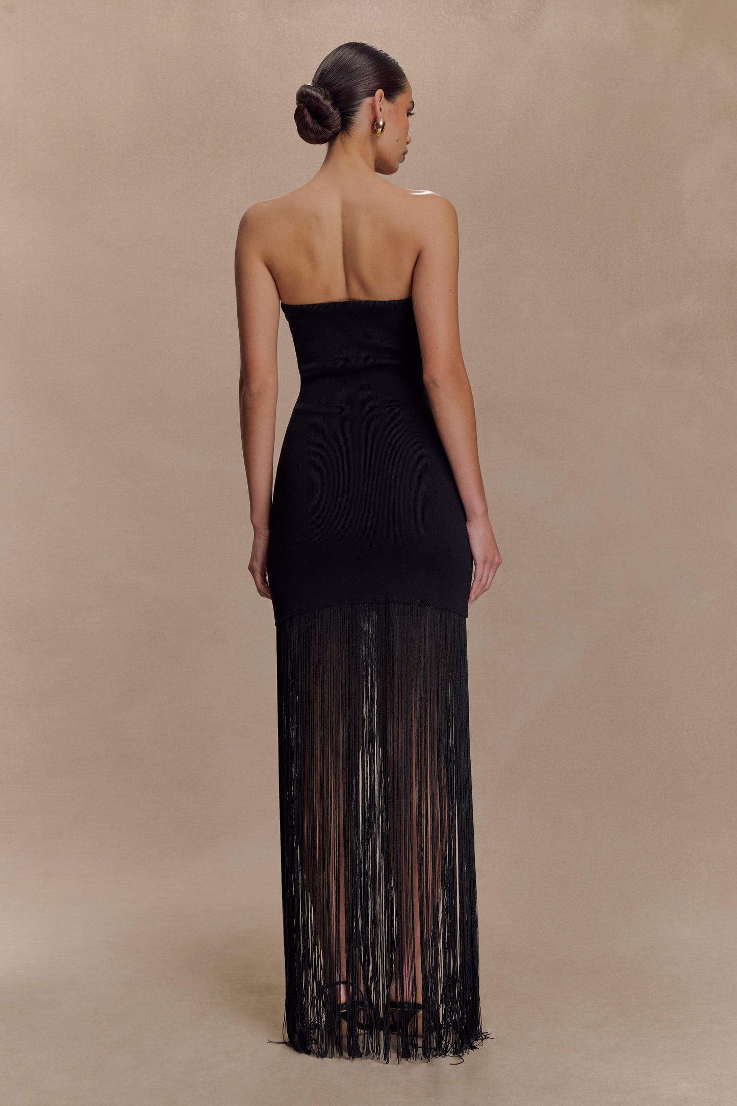Robe maxi en jersey côtelé à franges Koah - Noir