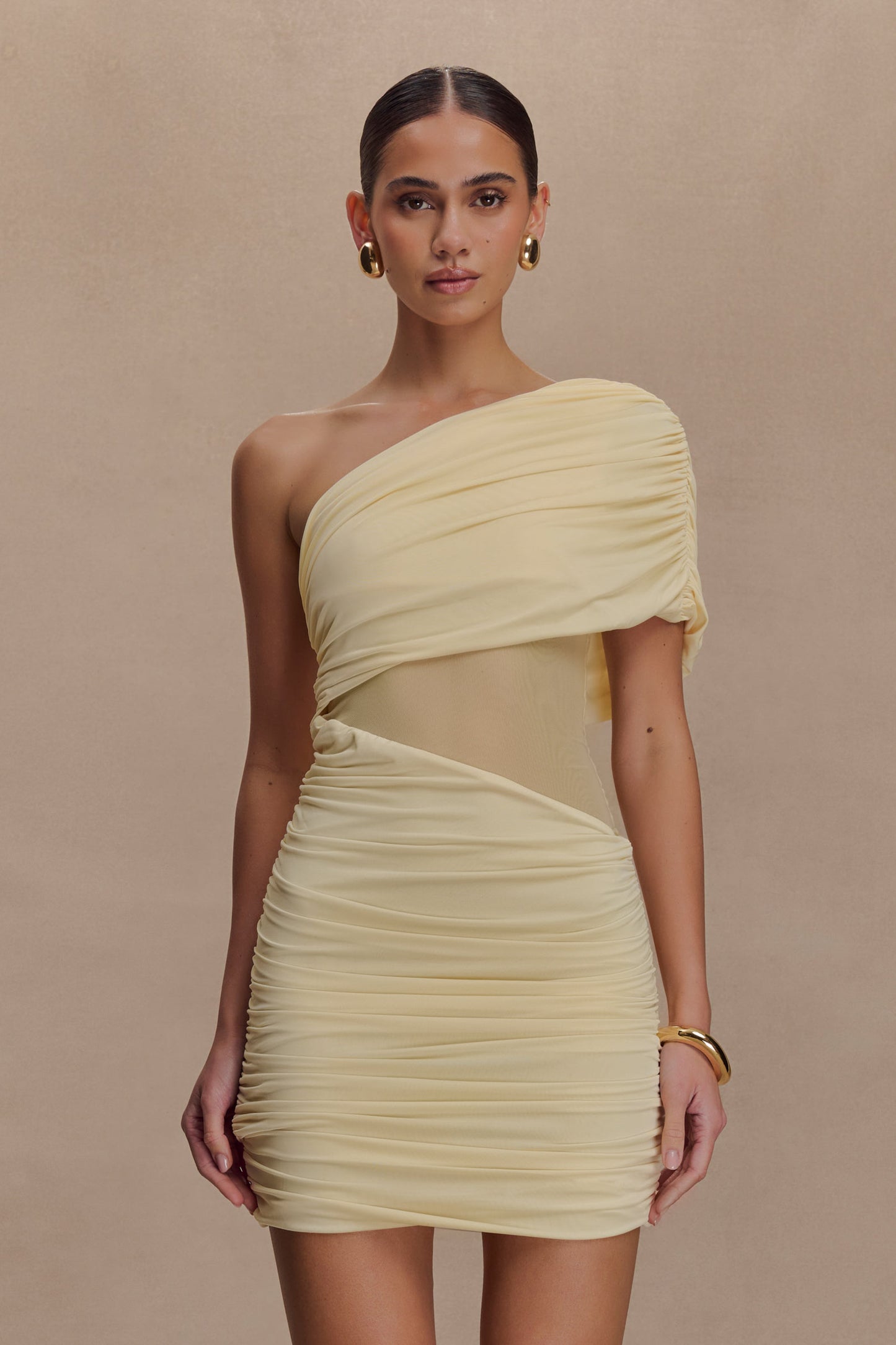 Mini-robe en maille à une épaule Dallas - Citron