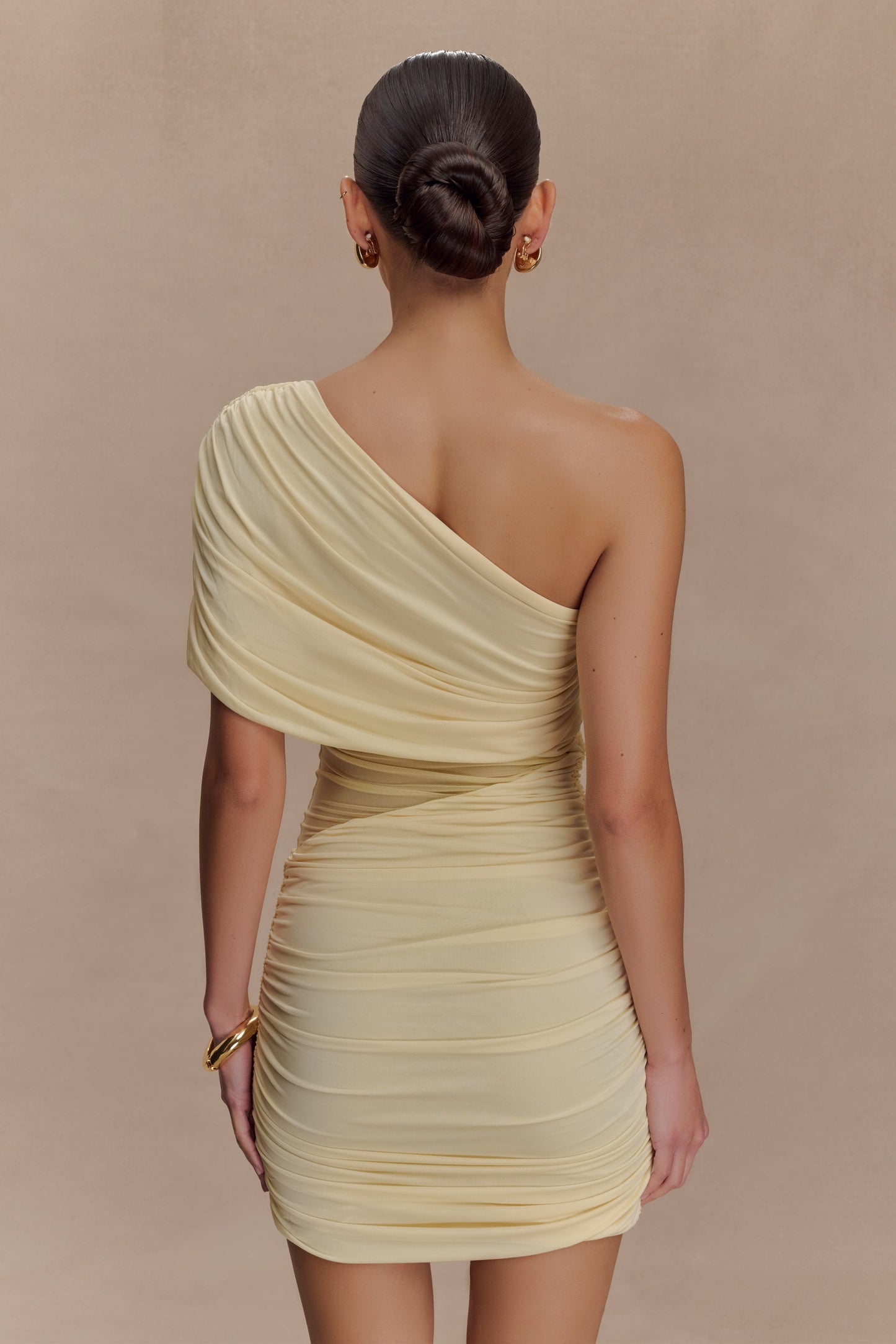 Mini-robe en maille à une épaule Dallas - Citron