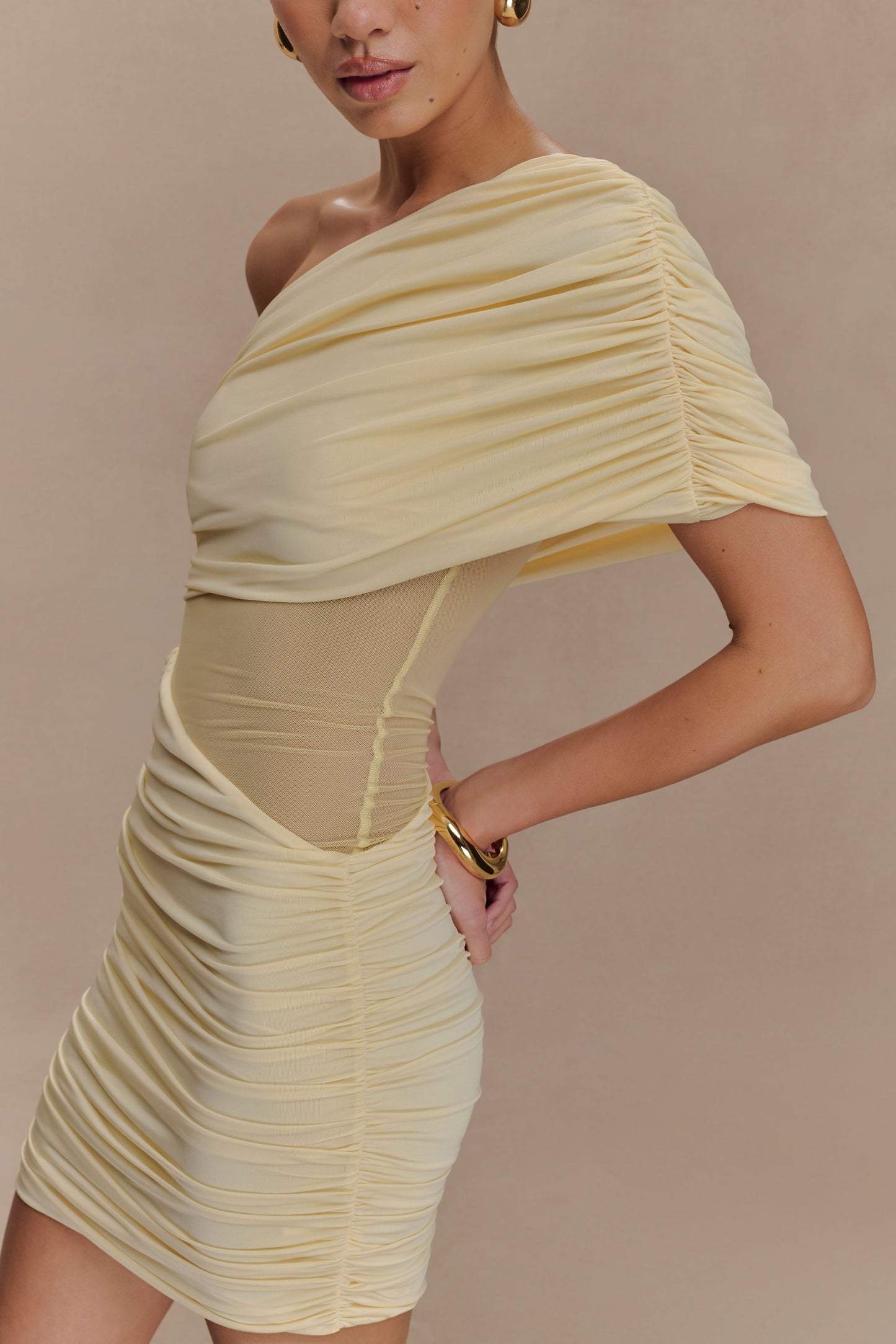 Mini-robe en maille à une épaule Dallas - Citron