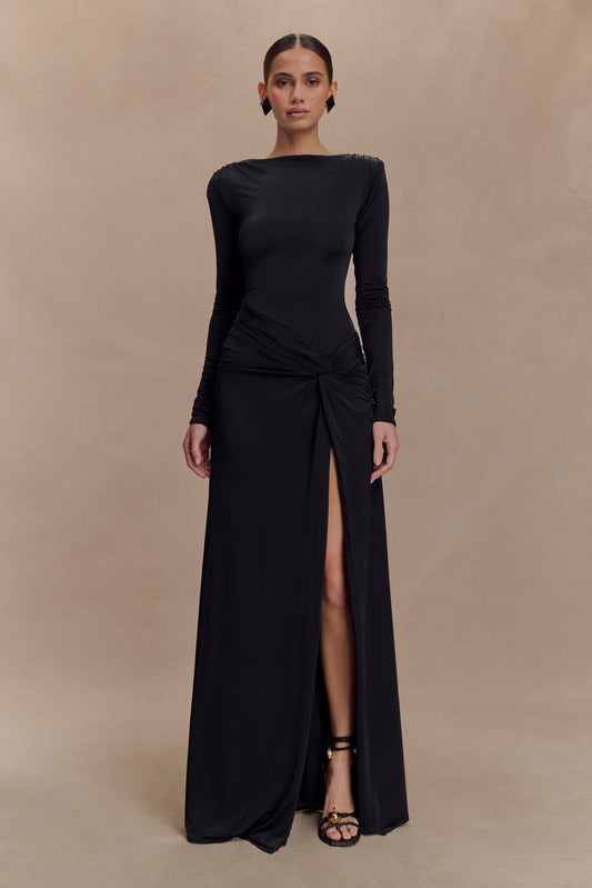 Robe Maxi Deanna à Manches Longues et Plissée - Noire