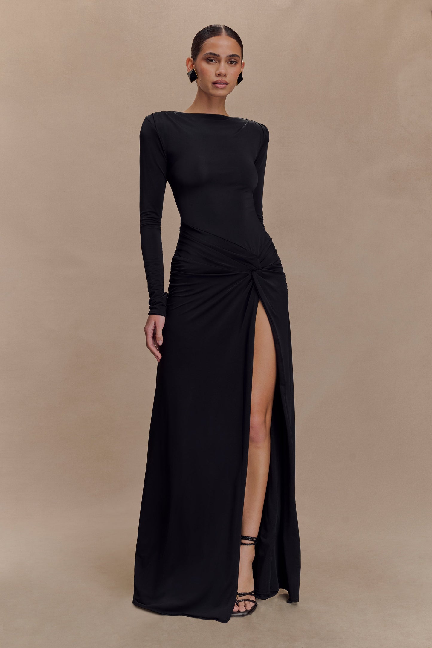 Robe Maxi Deanna à Manches Longues et Plissée - Noire
