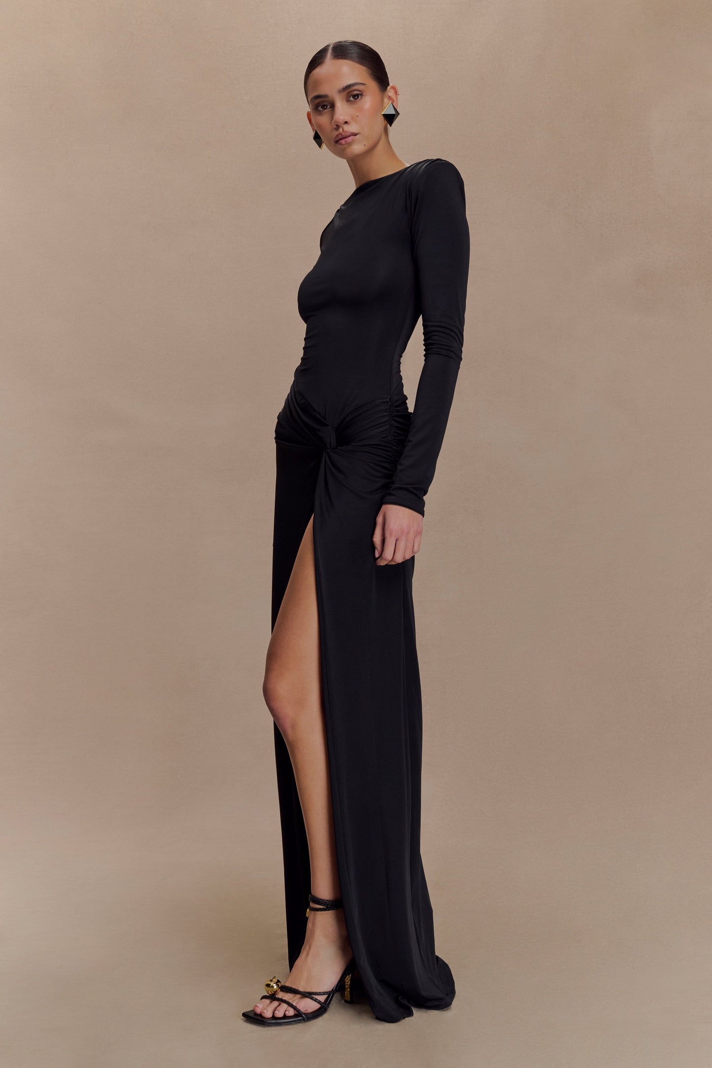 Robe Maxi Deanna à Manches Longues et Plissée - Noire