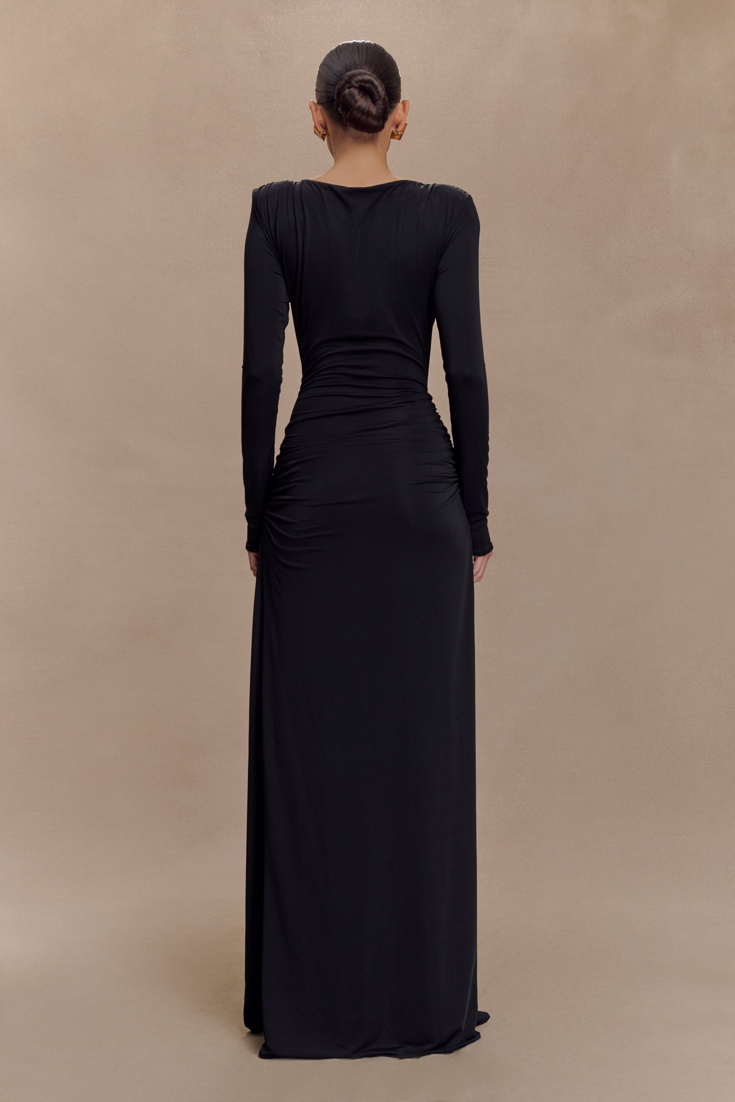 Robe Maxi Deanna à Manches Longues et Plissée - Noire