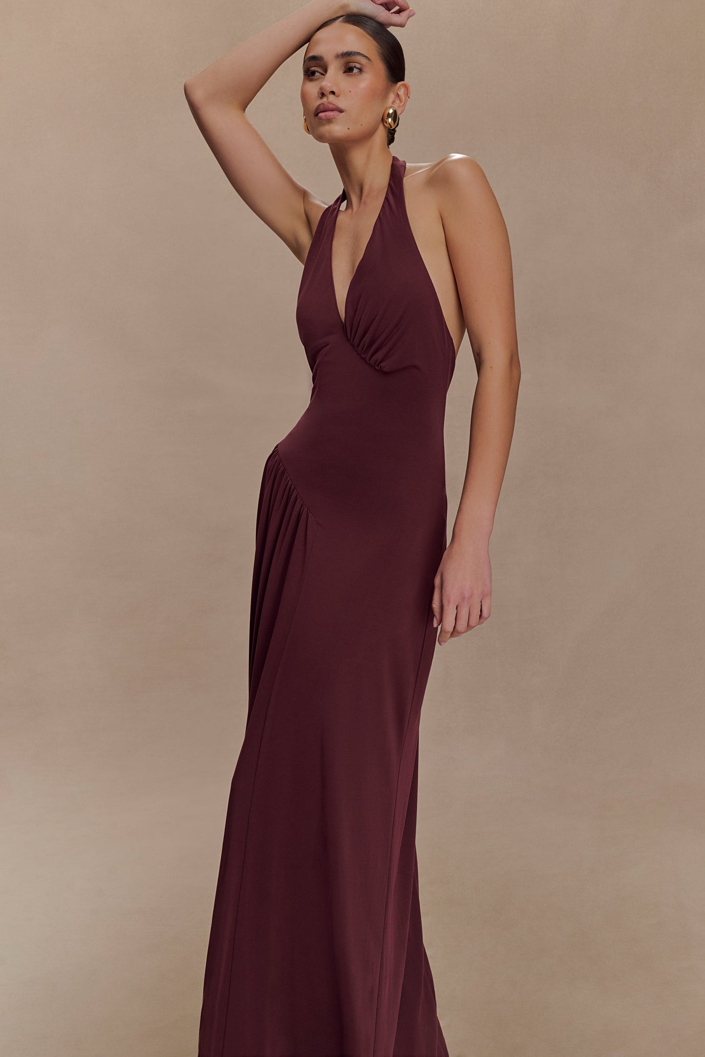 Robe Maxi Halter à Fronces Yelena - Brun-Rouge