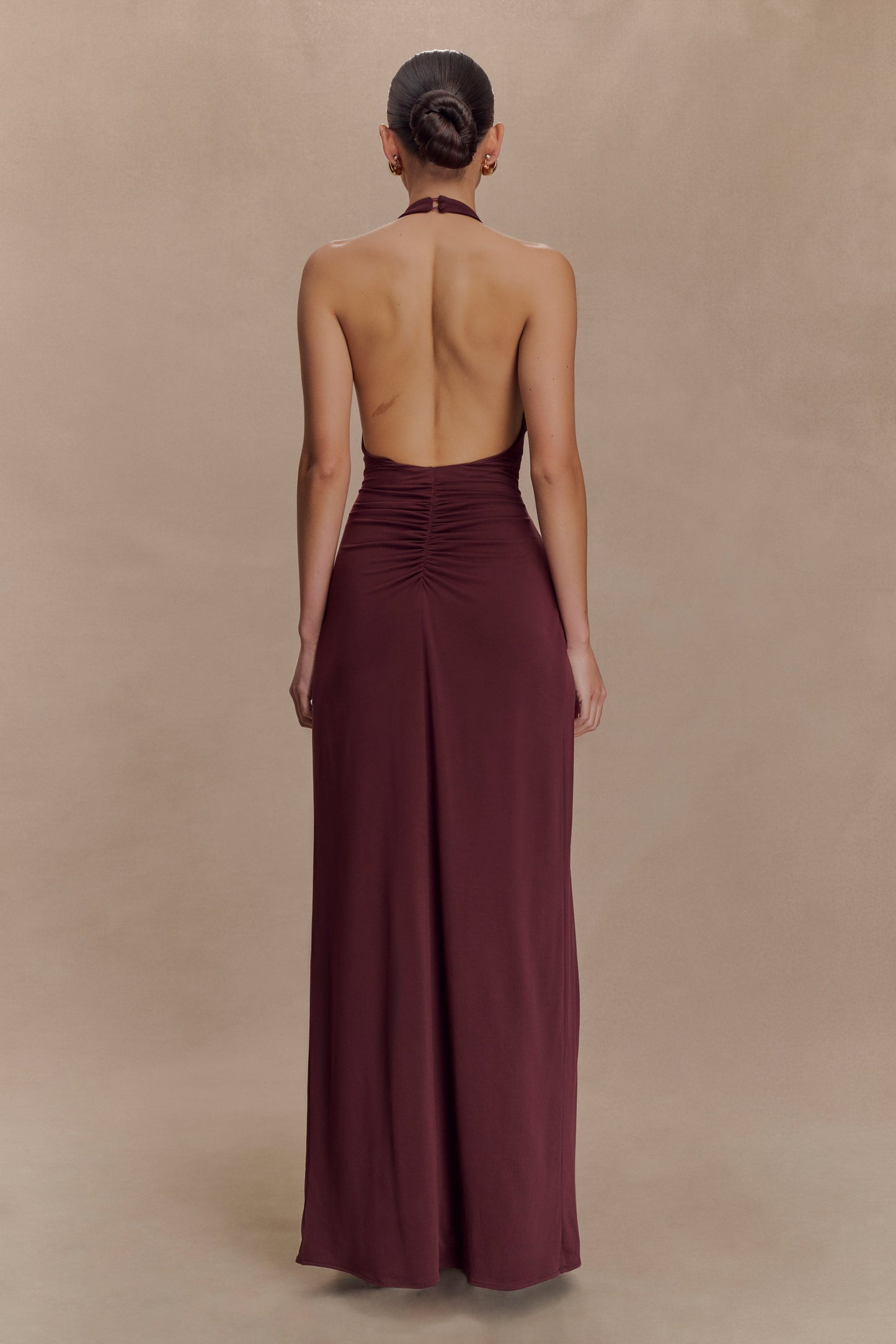 Robe Maxi Halter à Fronces Yelena - Brun-Rouge