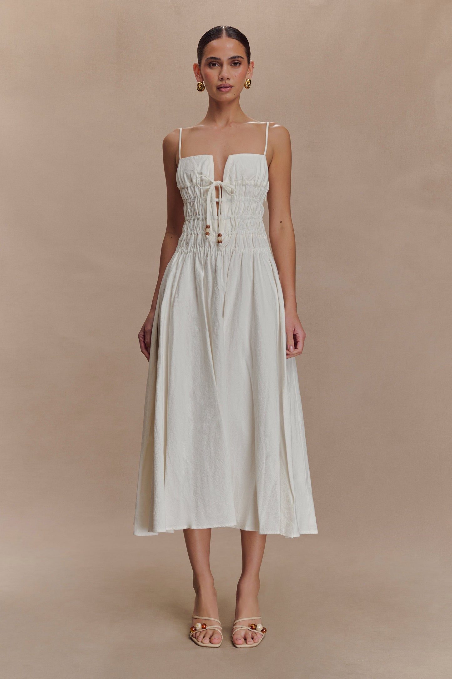 Robe midi en coton à plis Elias - Blanc