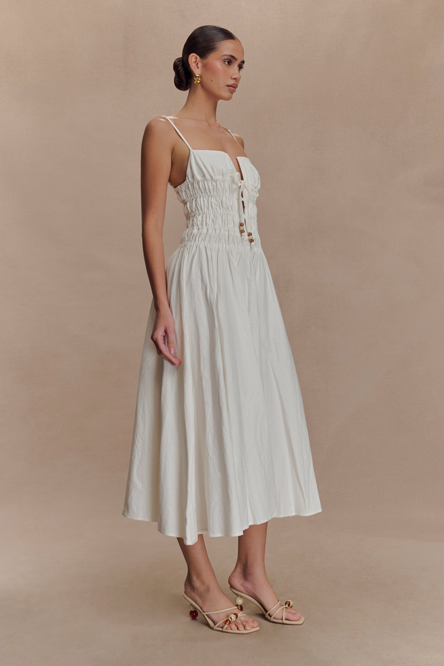 Robe midi en coton à plis Elias - Blanc