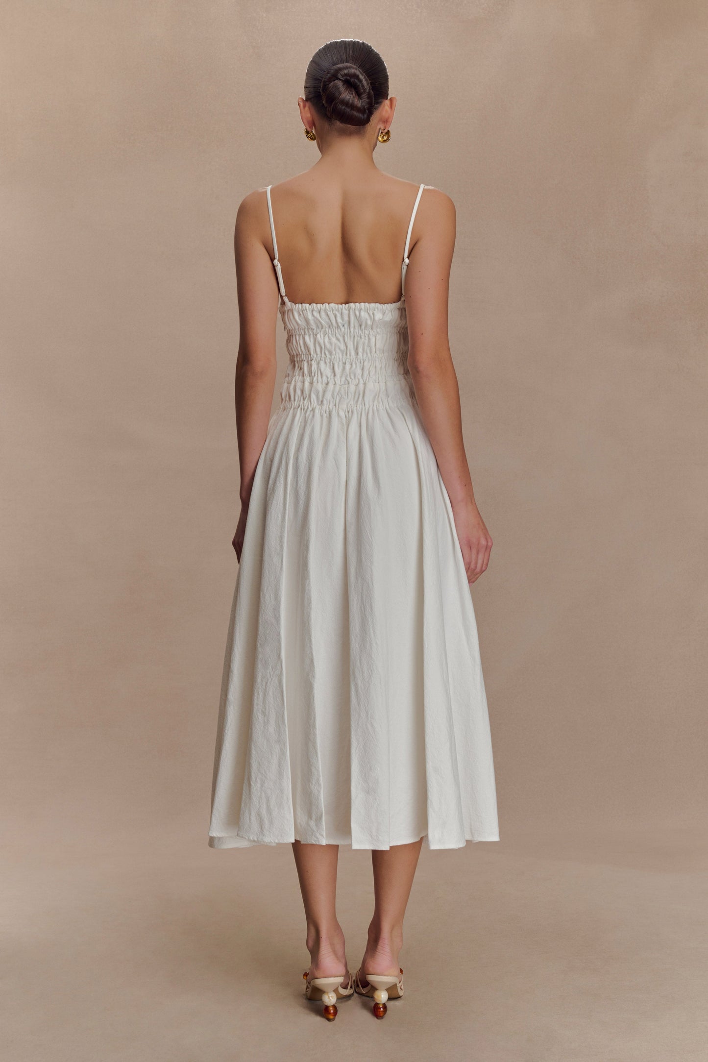 Robe midi en coton à plis Elias - Blanc