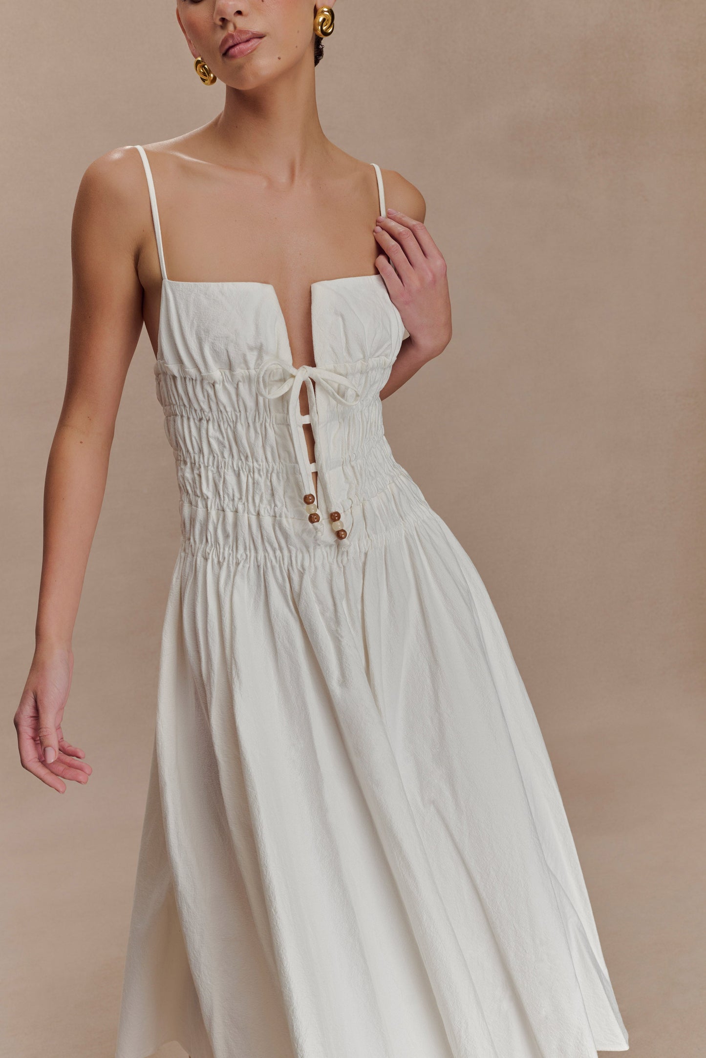 Robe midi en coton à plis Elias - Blanc