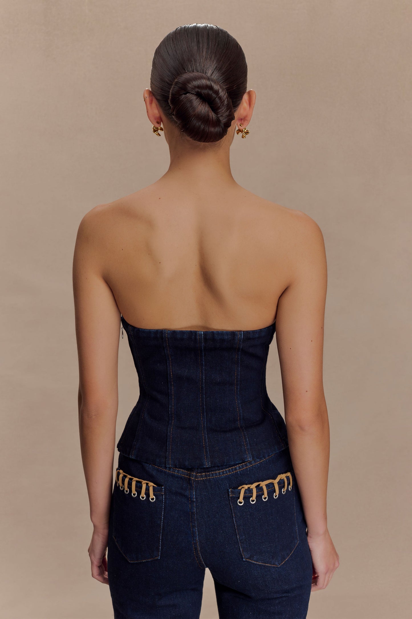 Top en jean sans bretelles à surpiqûres Tully - Bleu indigo