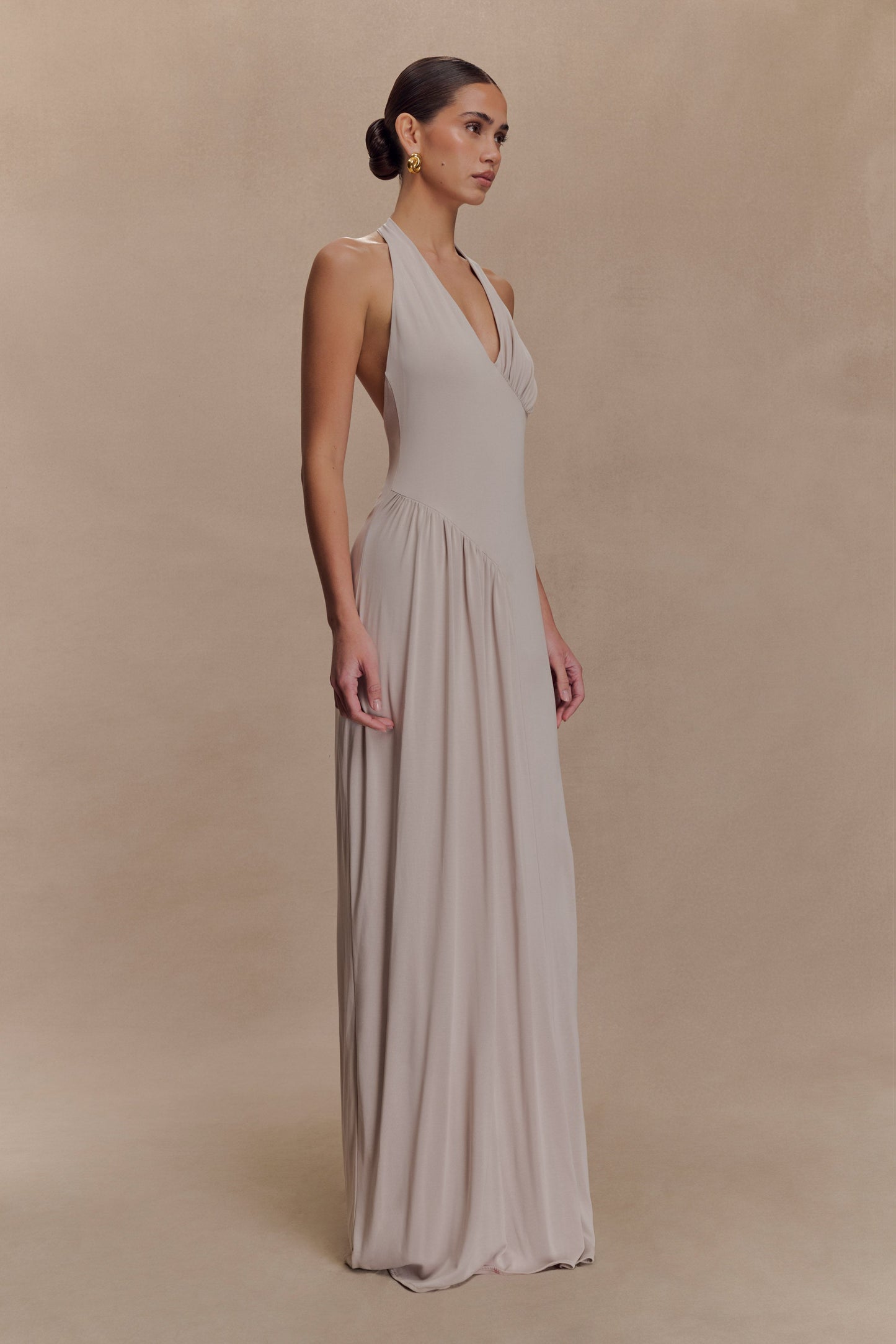 Jupe Maxi Halter à Volants Yelena - Taupe