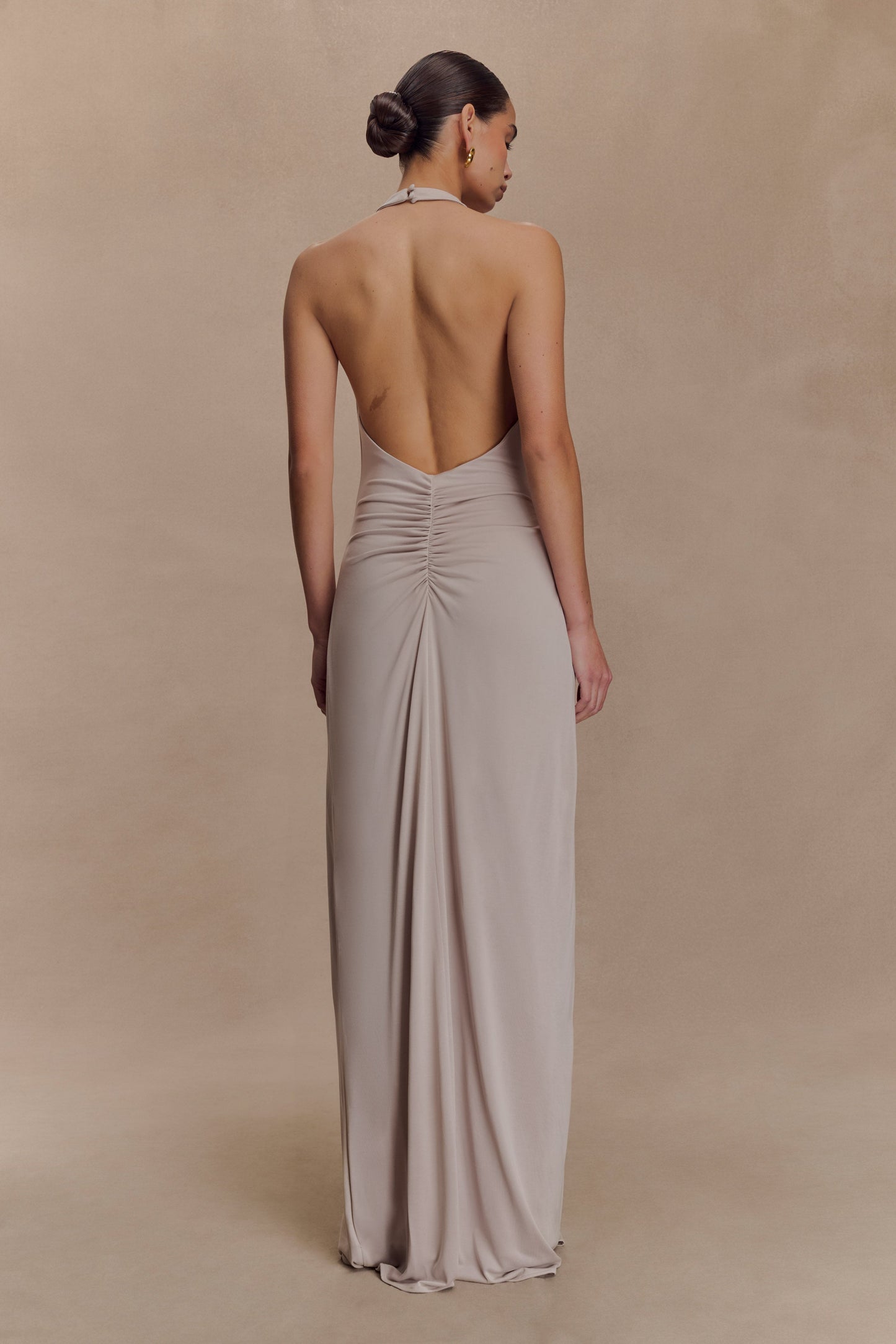 Jupe Maxi Halter à Volants Yelena - Taupe