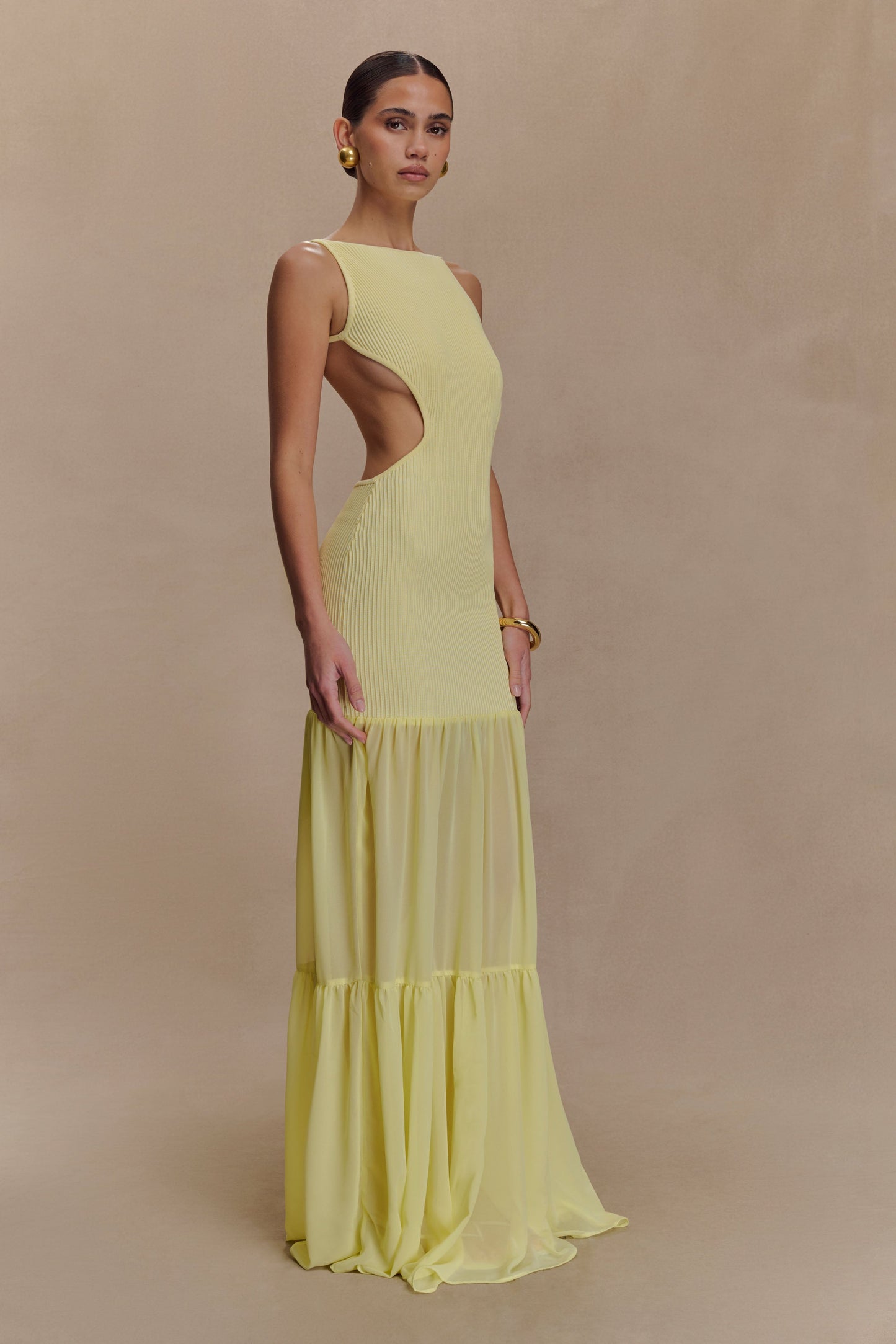 Haille Robe Maxi en Chiffon Tricoté - Citron