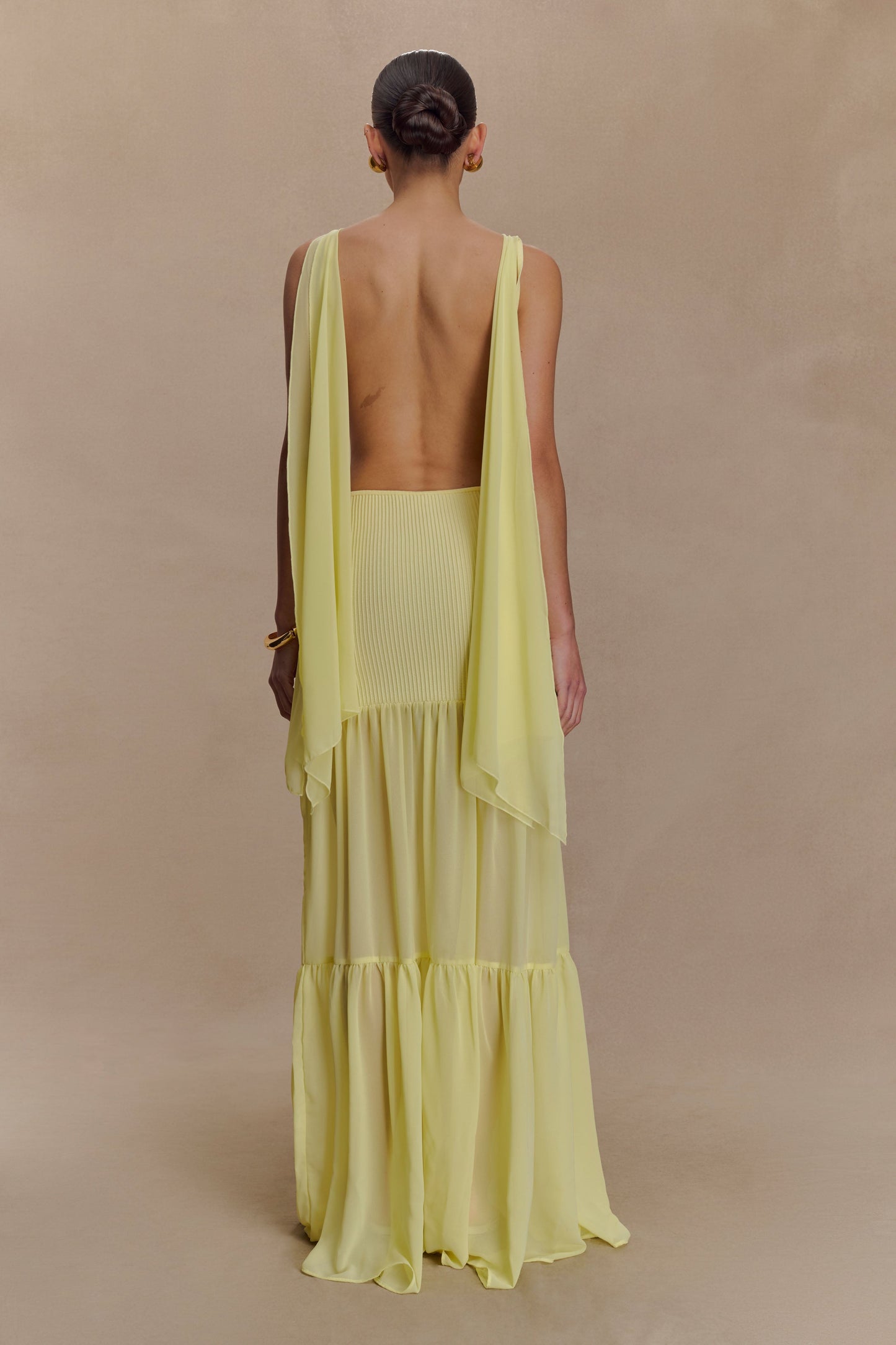 Haille Robe Maxi en Chiffon Tricoté - Citron