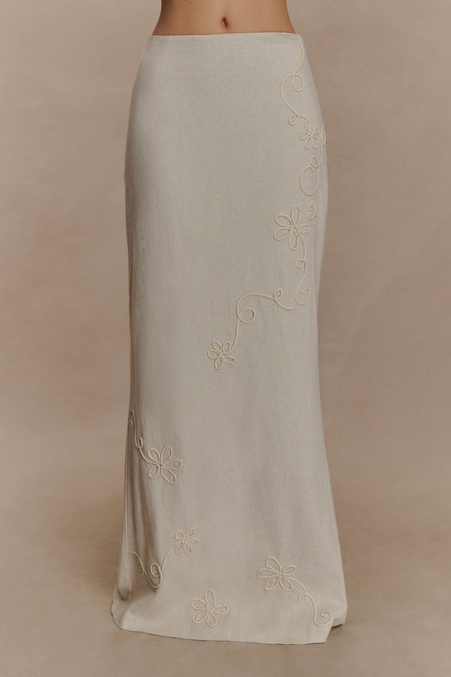 Jupe Maxi en Lin Brodé Casey - Naturel