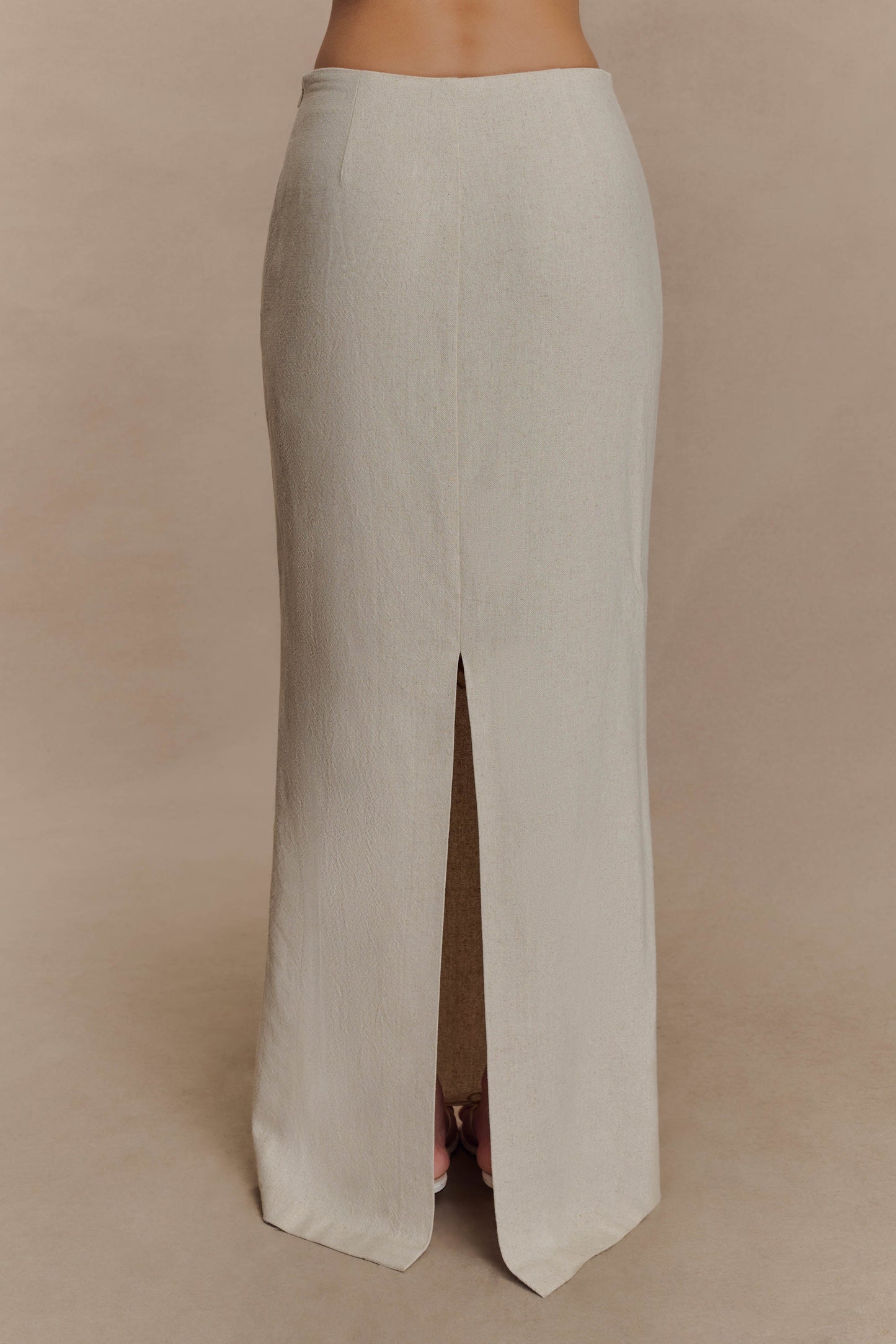 Jupe Maxi en Lin Brodé Casey - Naturel