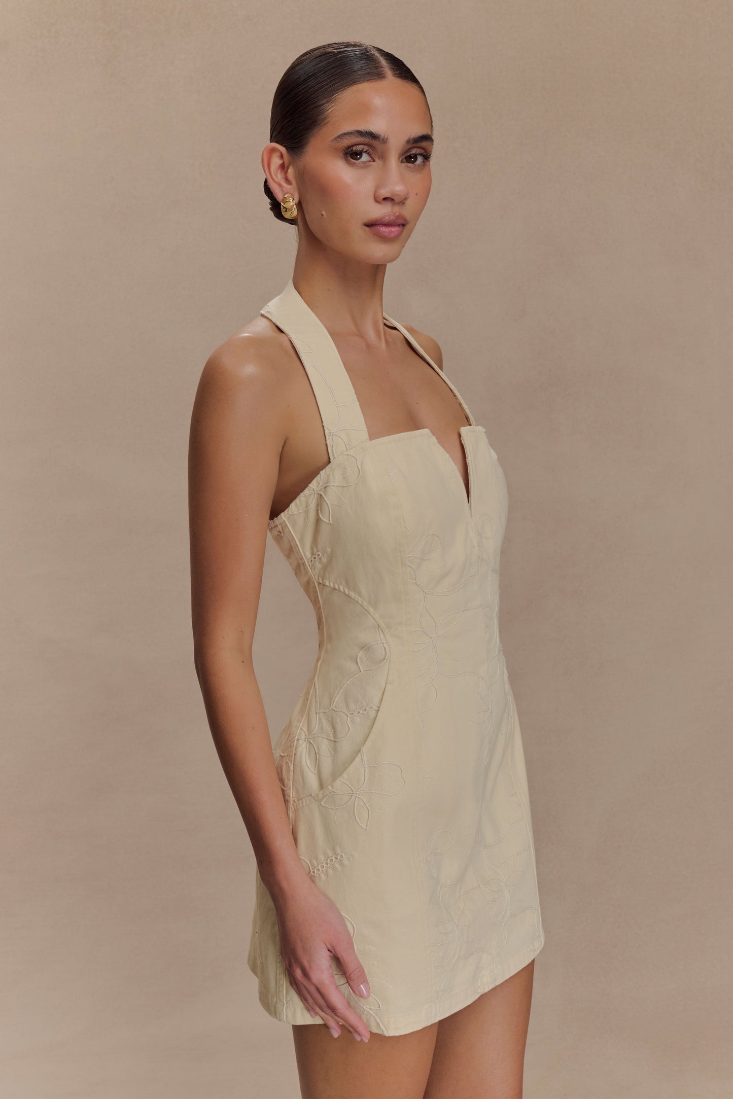 Mini-robe en jean brodée Ebony - Crème