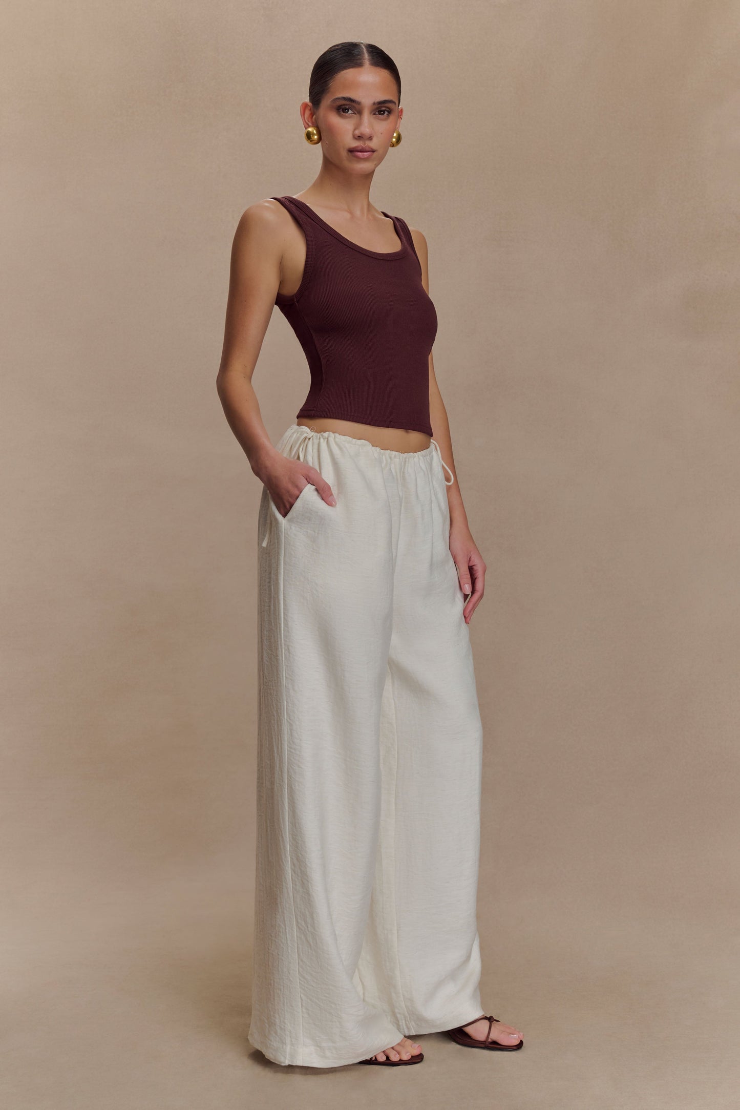 Pantalon droit à cordon de serrage Callum - Blanc