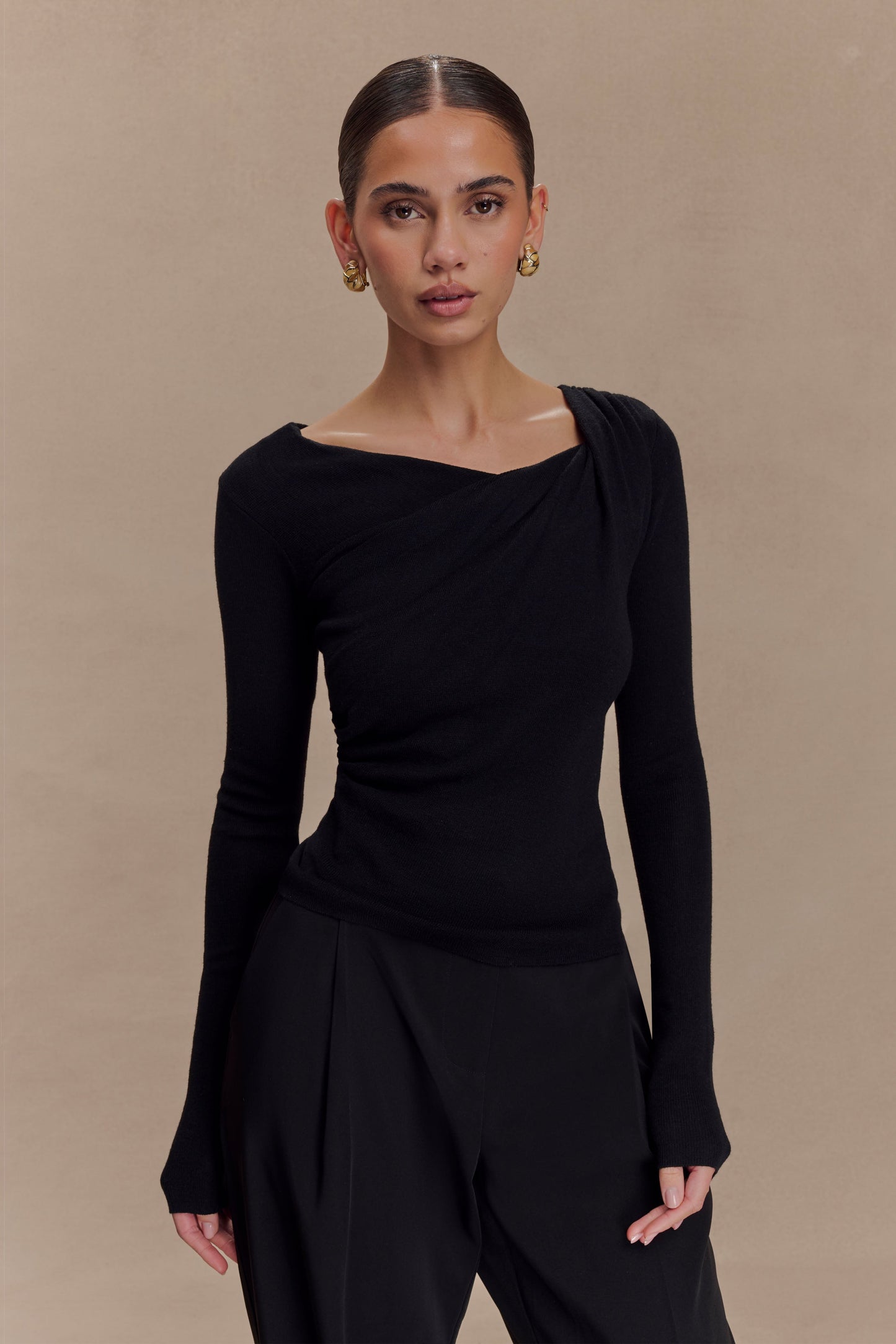 Top en tricot torsadé et drapé Culver - Noir