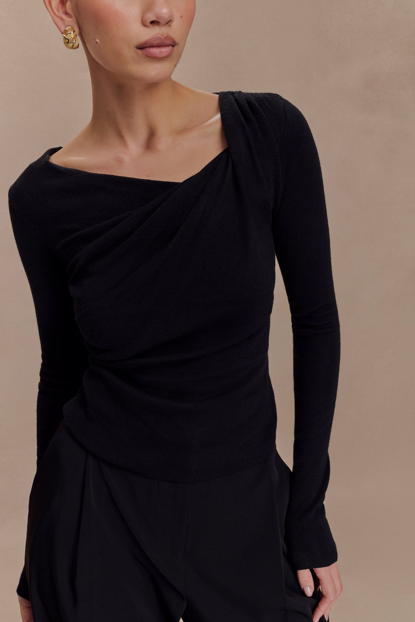Top en tricot torsadé et drapé Culver - Noir