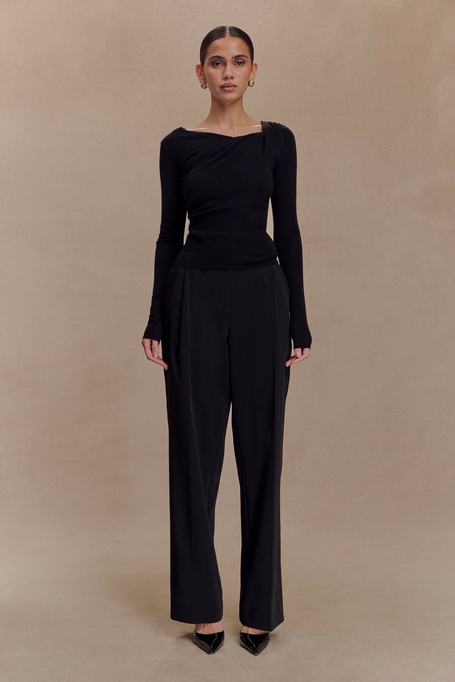 Top en tricot torsadé et drapé Culver - Noir