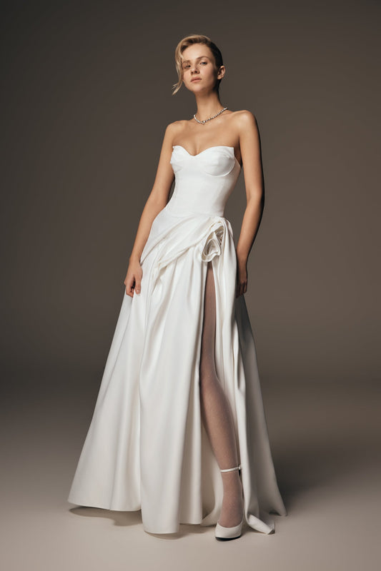 Robe longue corset sans bretelles Elizabeth - Blanche