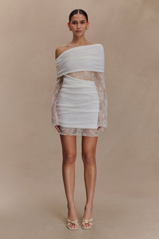 Mini-robe en tricot dentelé Luxie - Ivoire