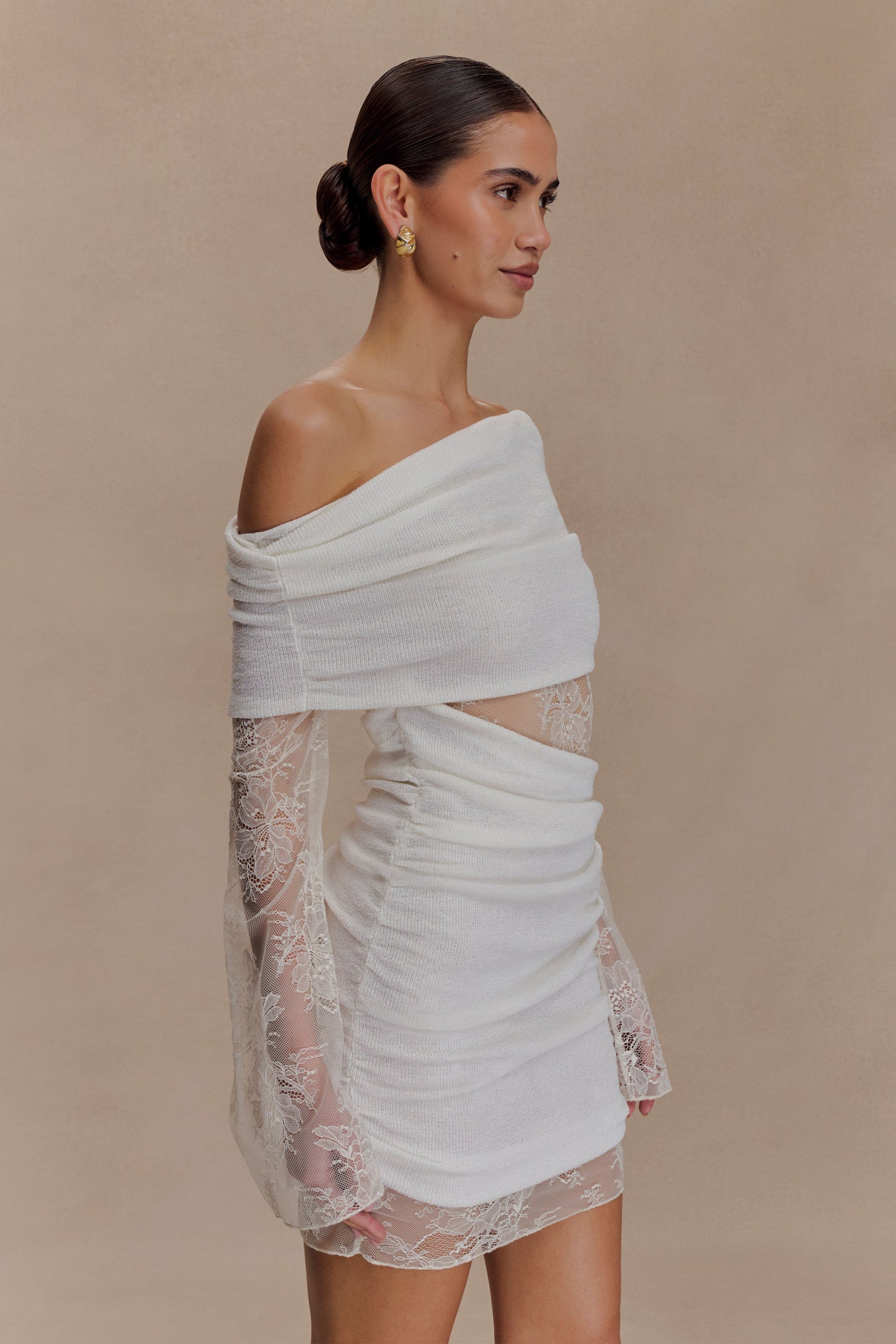 Mini-robe en tricot dentelé Luxie - Ivoire