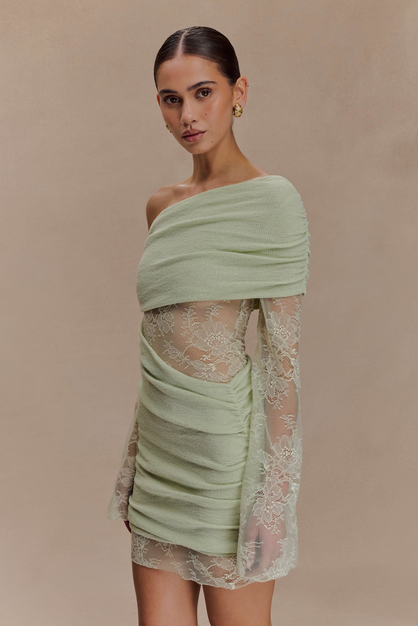 Mini-robe en jersey à volants Luxie - Vert pastel