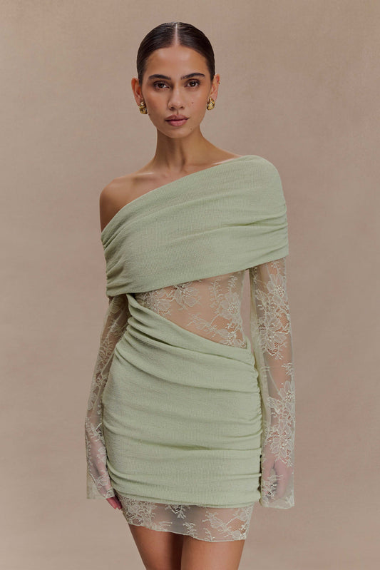 Mini-robe en jersey à volants Luxie - Vert pastel