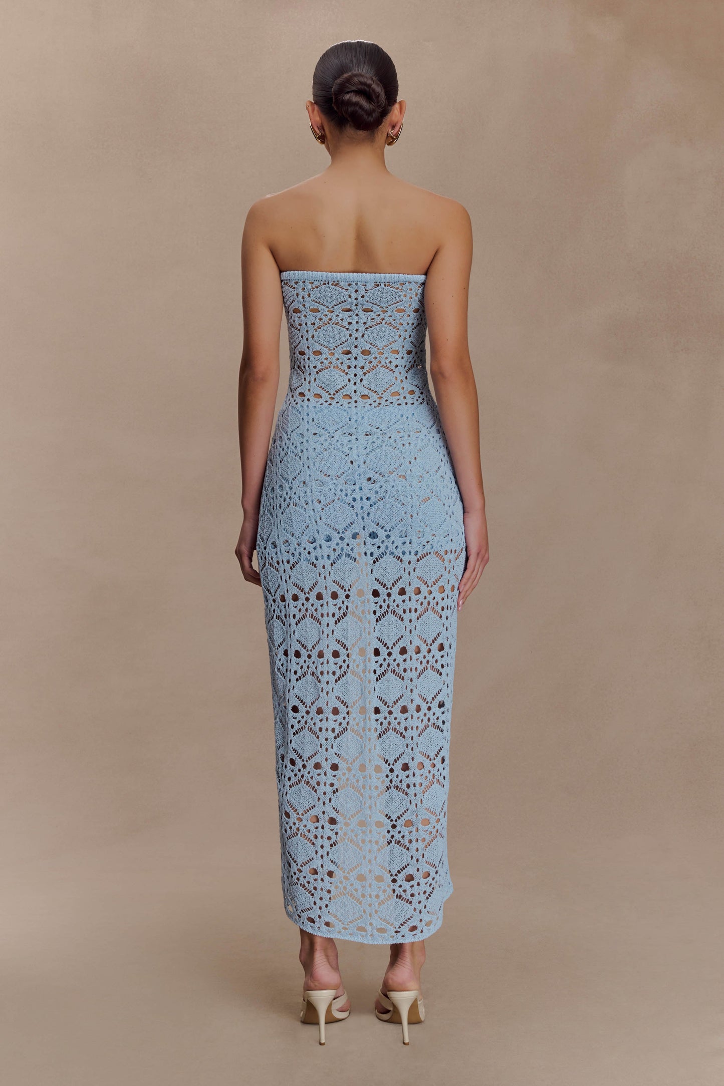Top en crochet sans bretelles Aeline - Bleu ciel