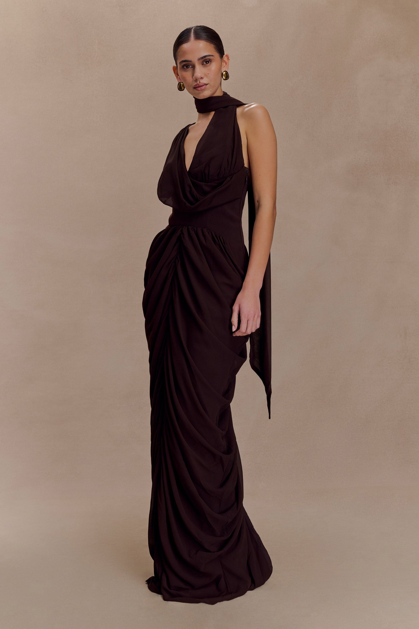 Robe Maxi en Chiffon Alex - Brun Cacao