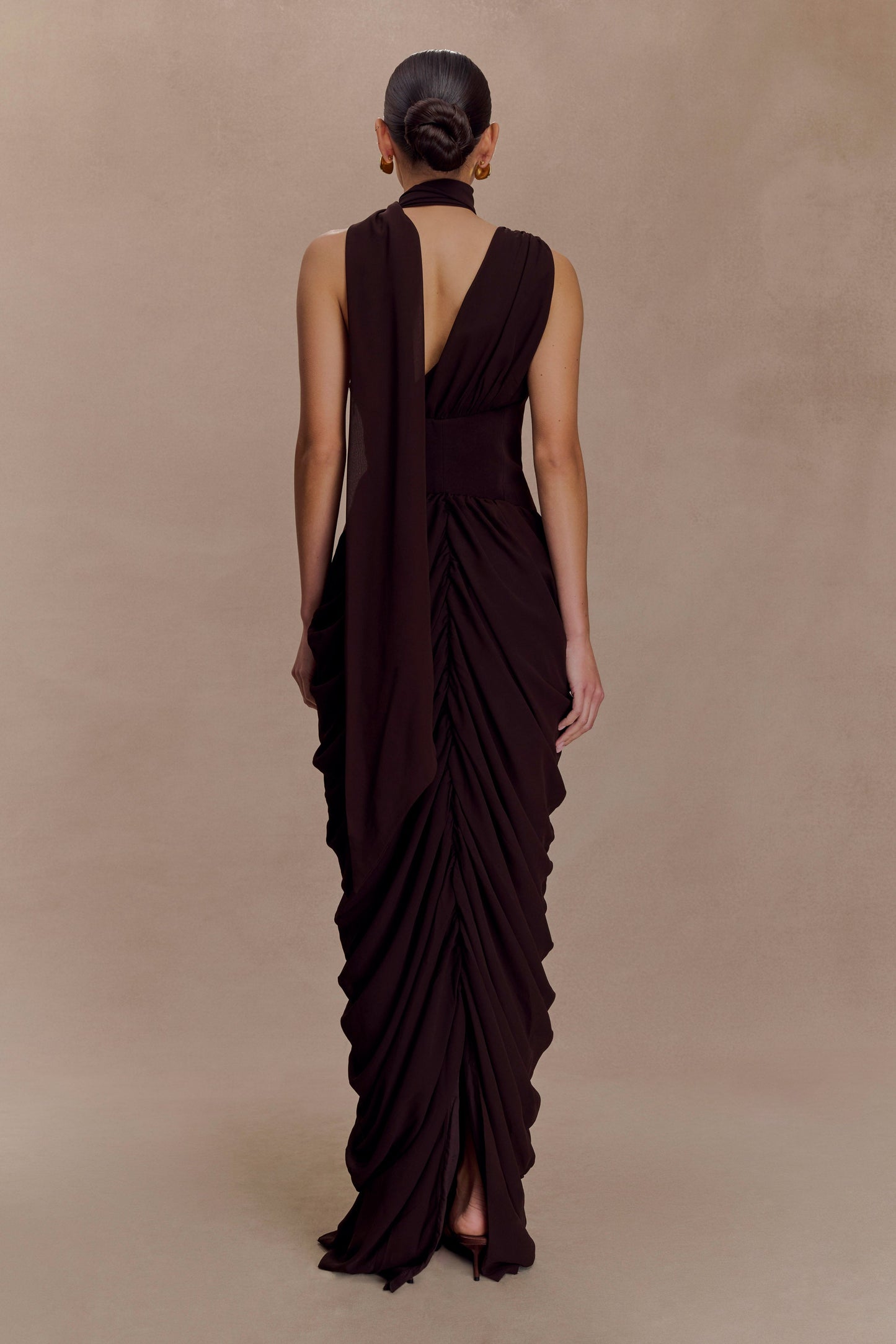 Robe Maxi en Chiffon Alex - Brun Cacao