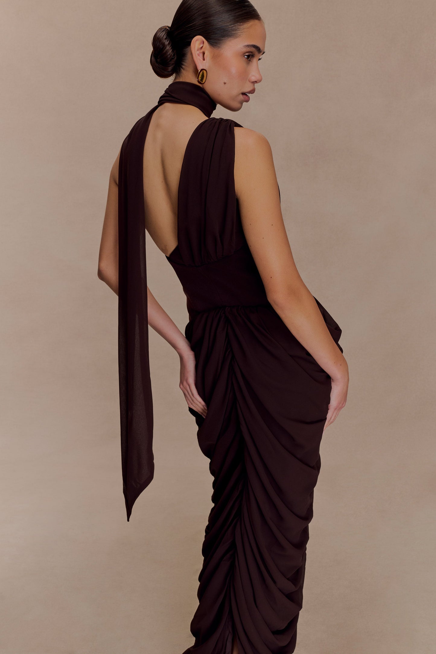 Robe Maxi en Chiffon Alex - Brun Cacao