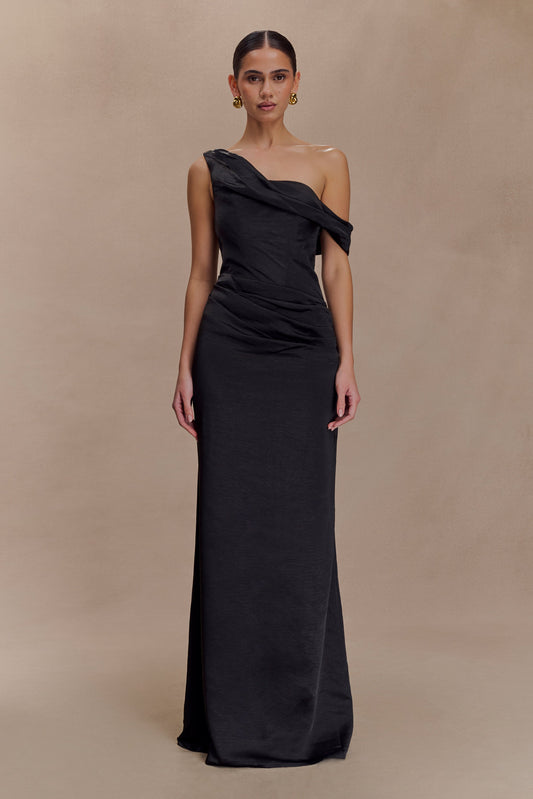 Robe Maxi Satin Dalia à épaules dénudées - Noir