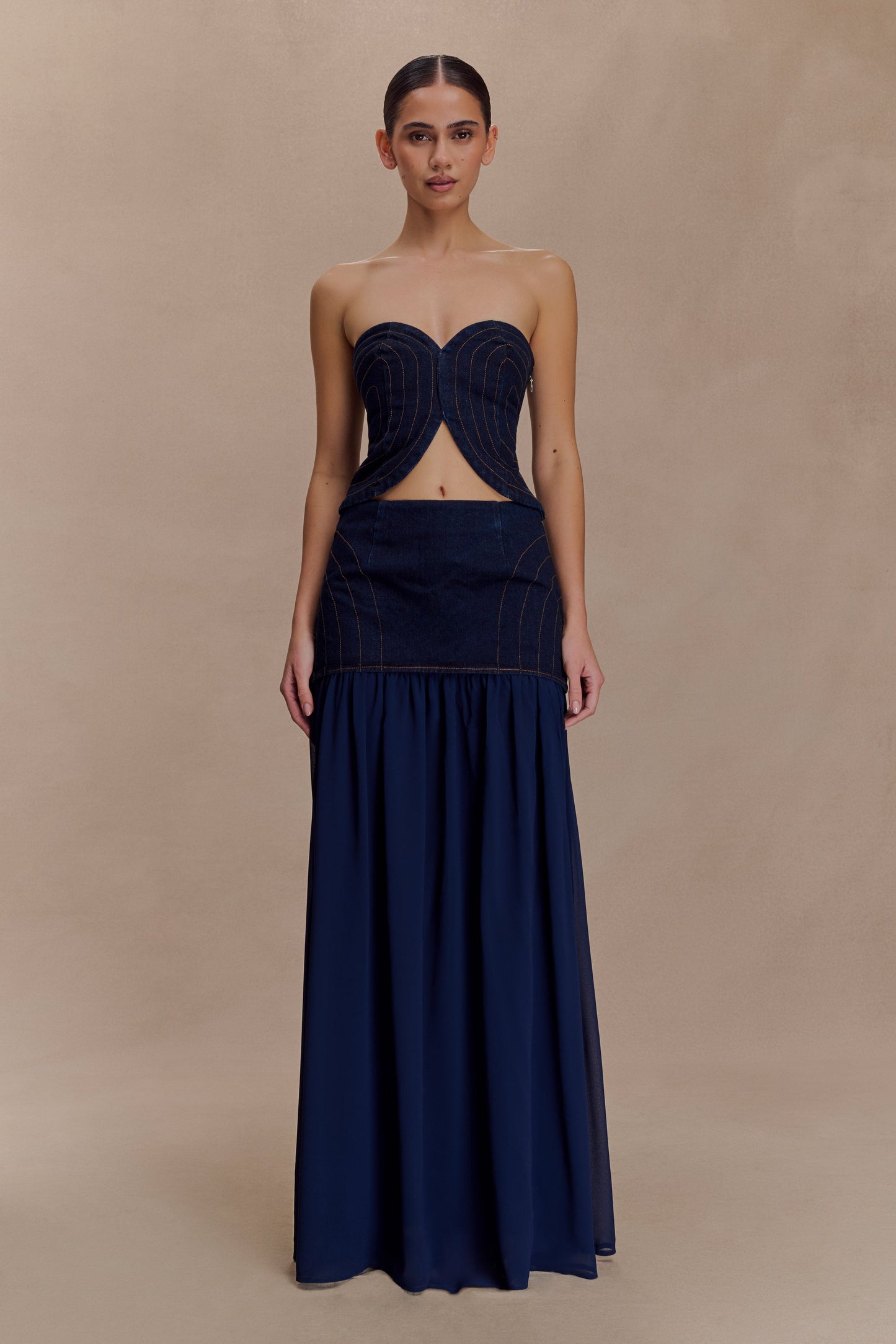 Jupe Maxi en Jean Chiffon Tully - Bleu Indigo