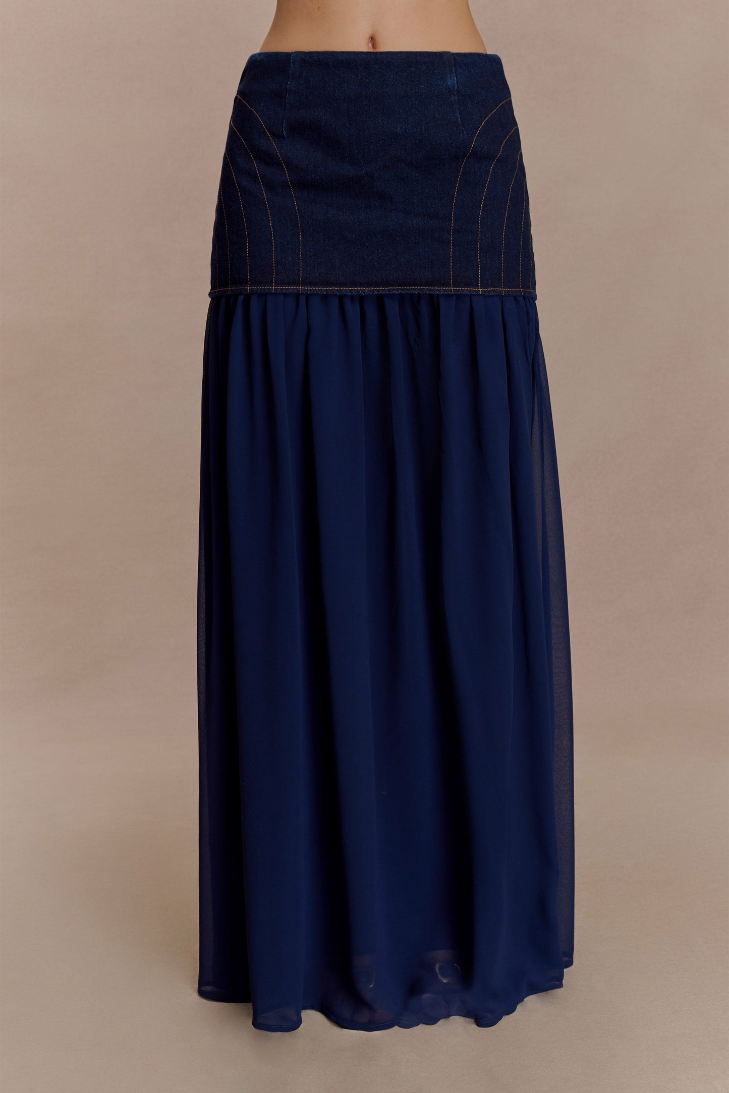 Jupe Maxi en Jean Chiffon Tully - Bleu Indigo