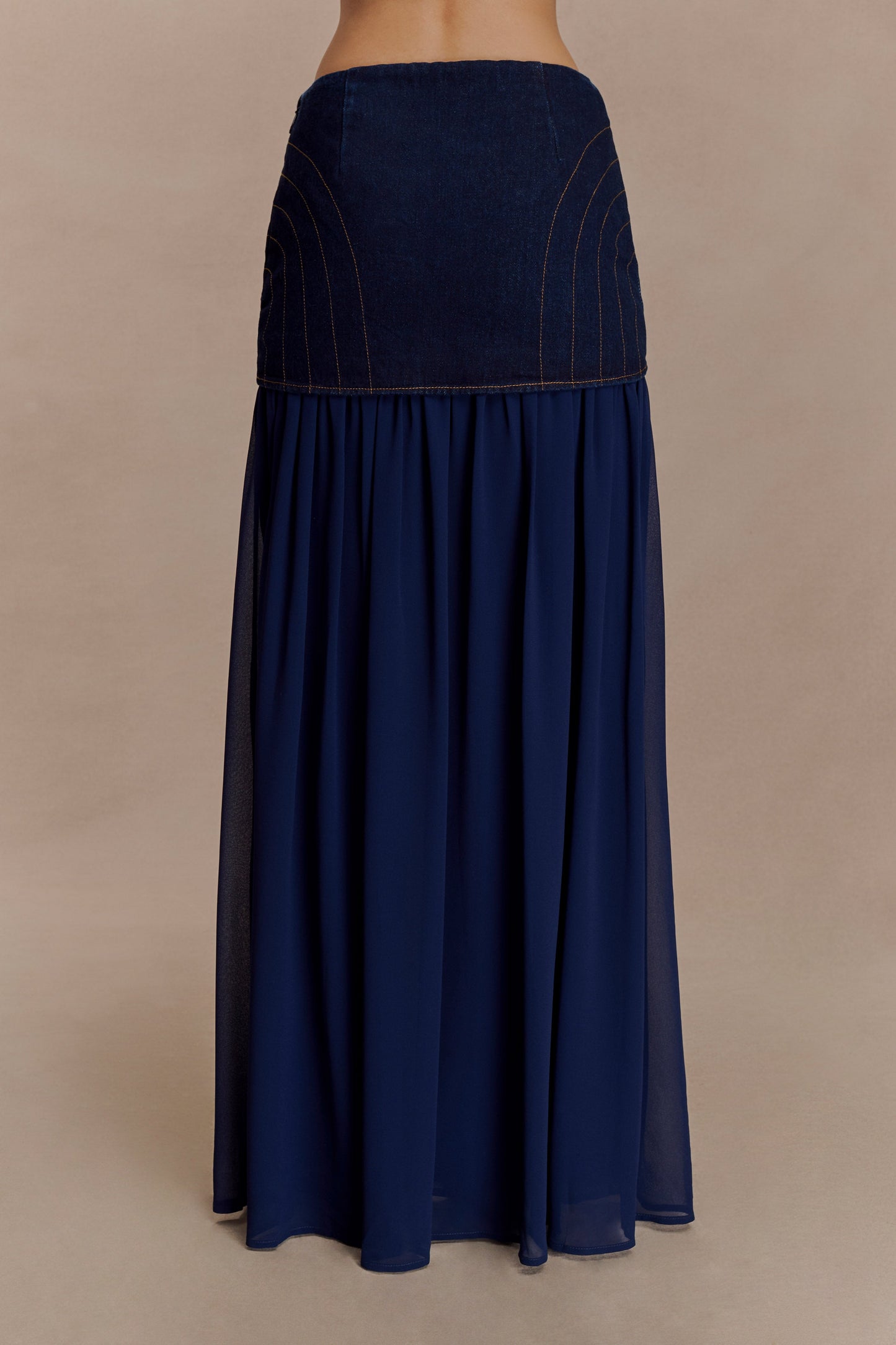 Jupe Maxi en Jean Chiffon Tully - Bleu Indigo