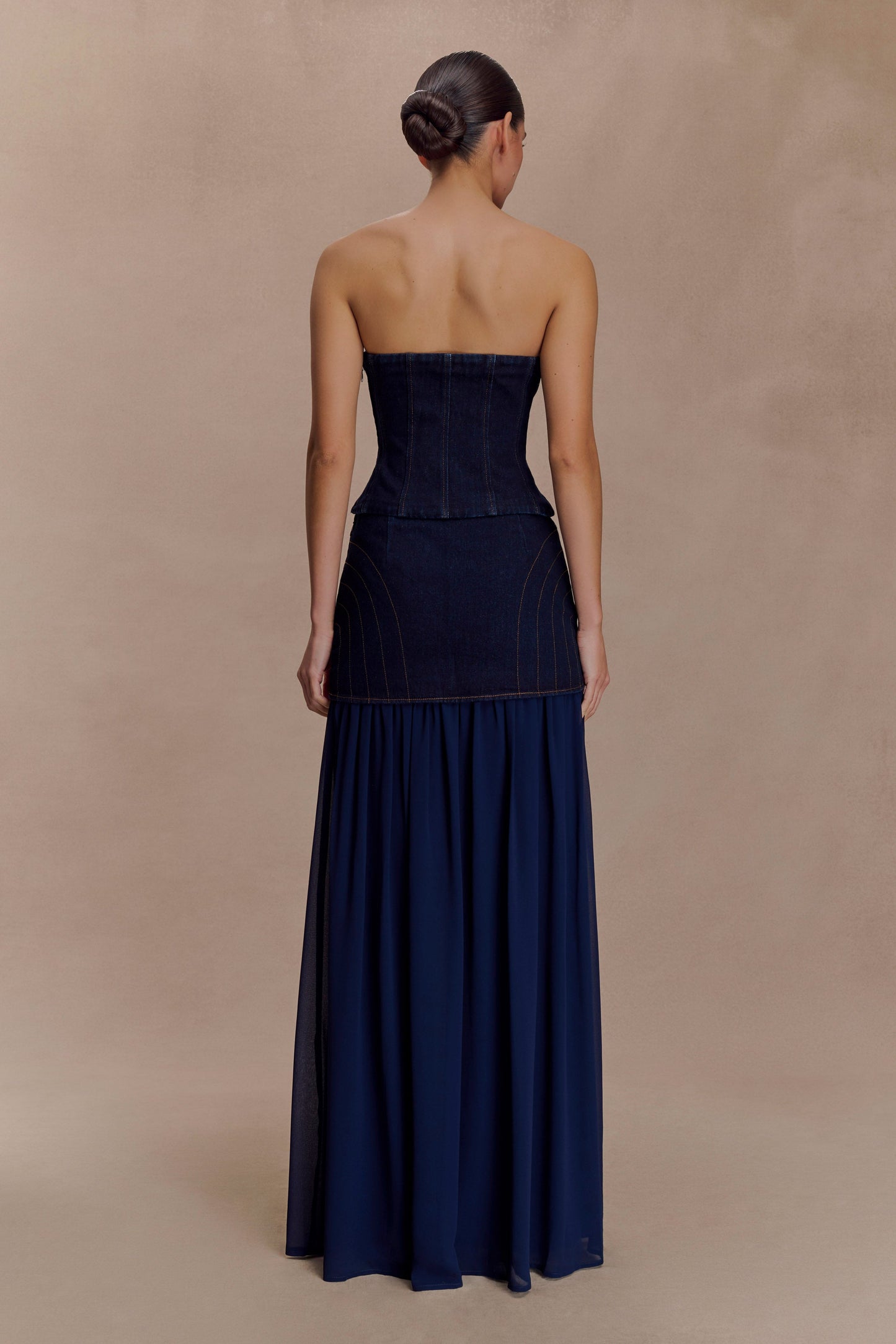 Top en jean sans bretelles à surpiqûres Tully - Bleu indigo