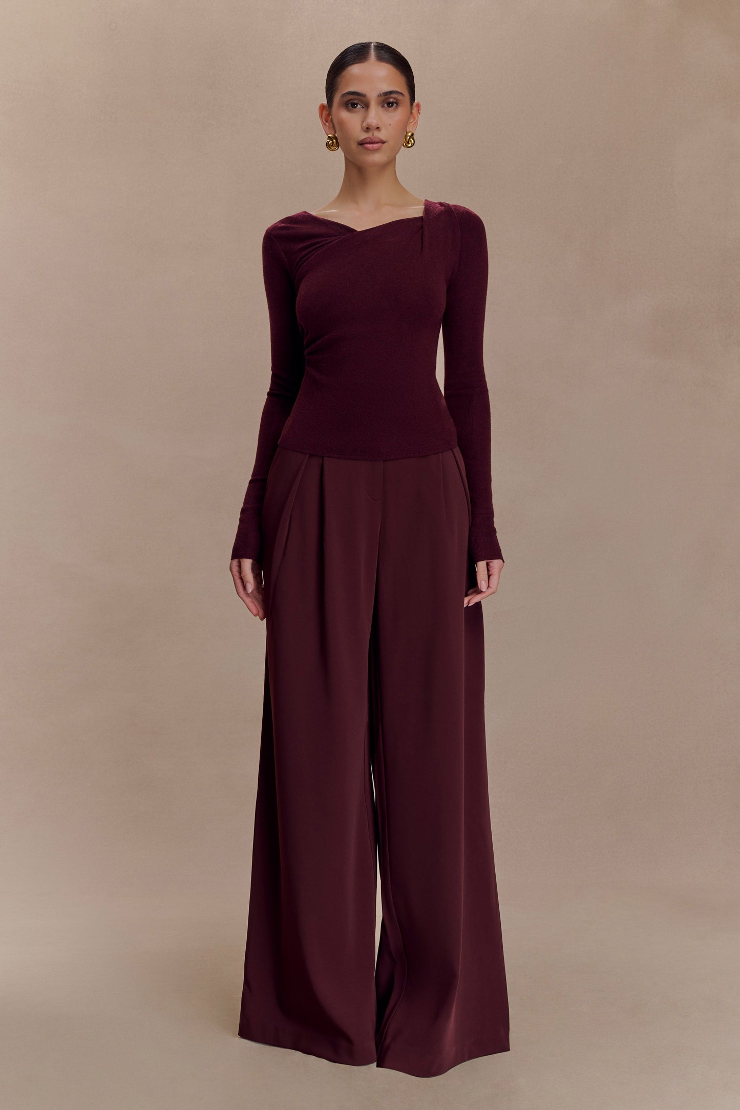 Top en tricot torsadé et drapé Culver - Vin rouge