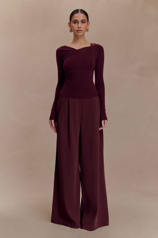 Top en tricot torsadé et drapé Culver - Vin rouge