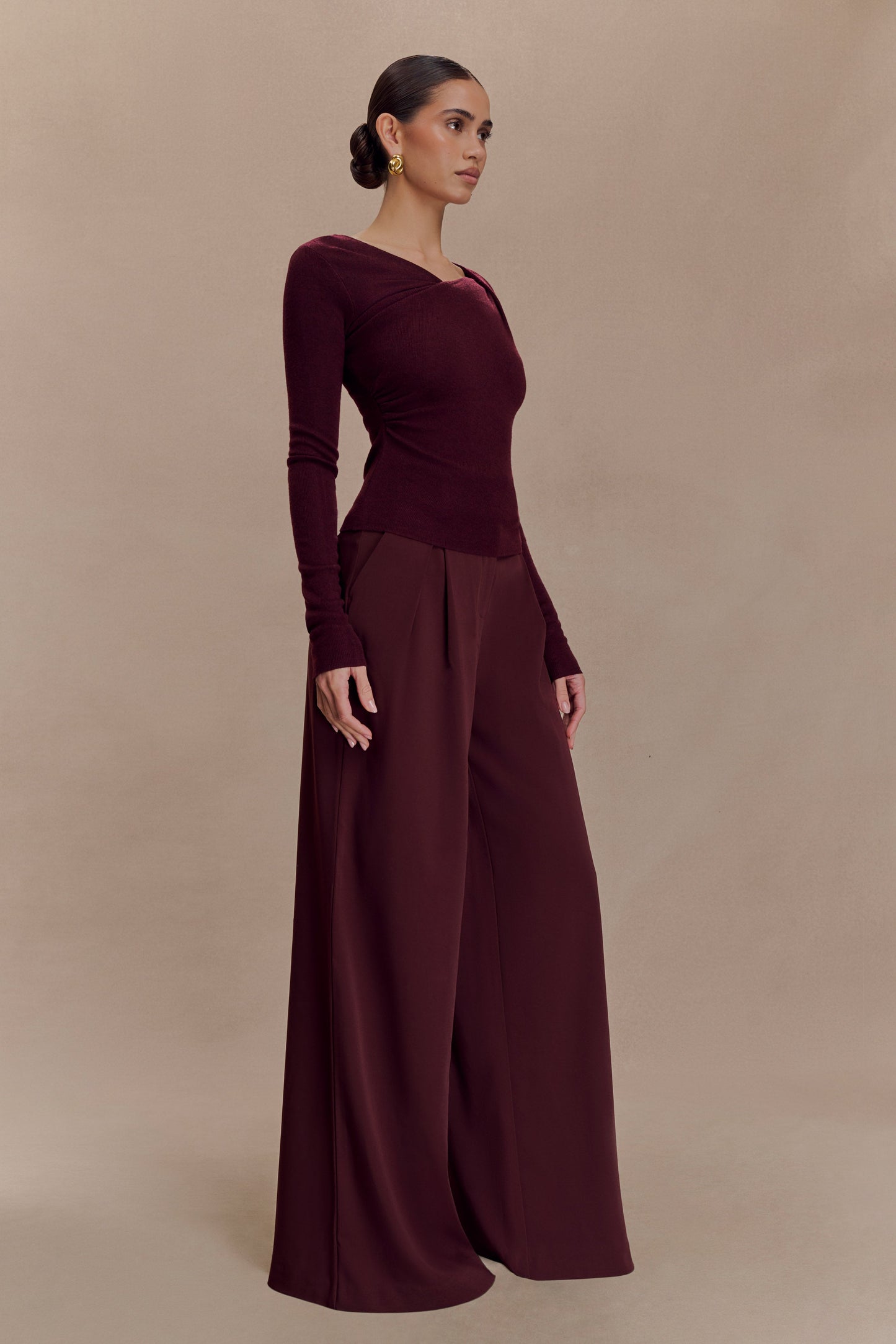 Top en tricot torsadé et drapé Culver - Vin rouge