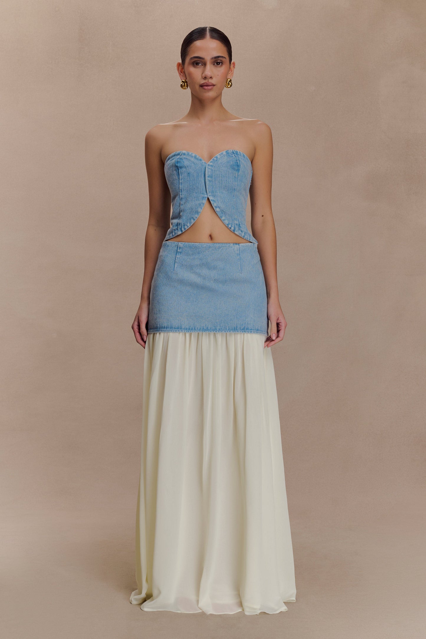 Jupe Maxi en Jean Chiffon Tully - Bleu des Années 80
