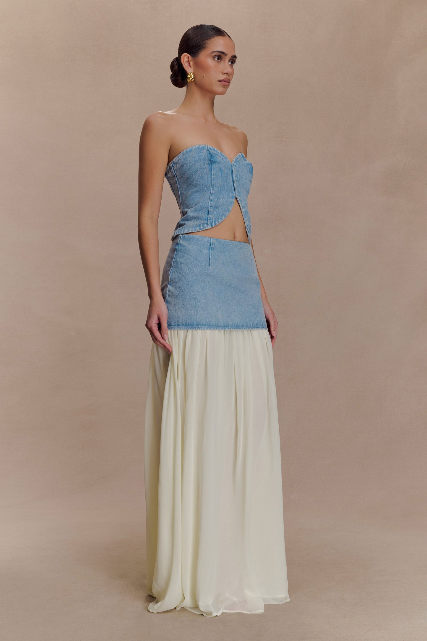 Jupe Maxi en Jean Chiffon Tully - Bleu des Années 80