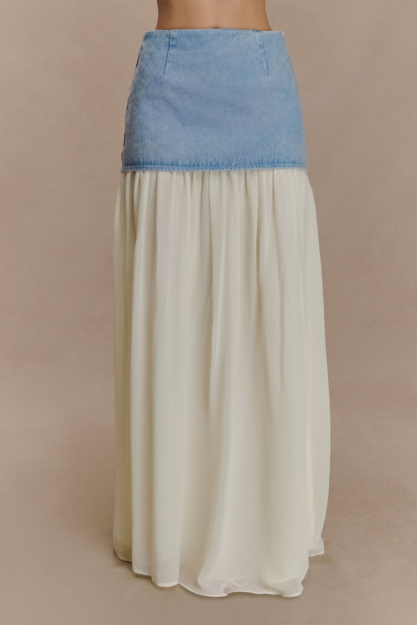 Jupe Maxi en Jean Chiffon Tully - Bleu des Années 80